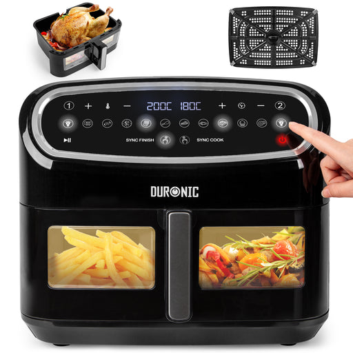 Duronic AF14 BK Friggitrice ad aria da 2400 W con capacità di 10 L, finestra trasparente e display touch.