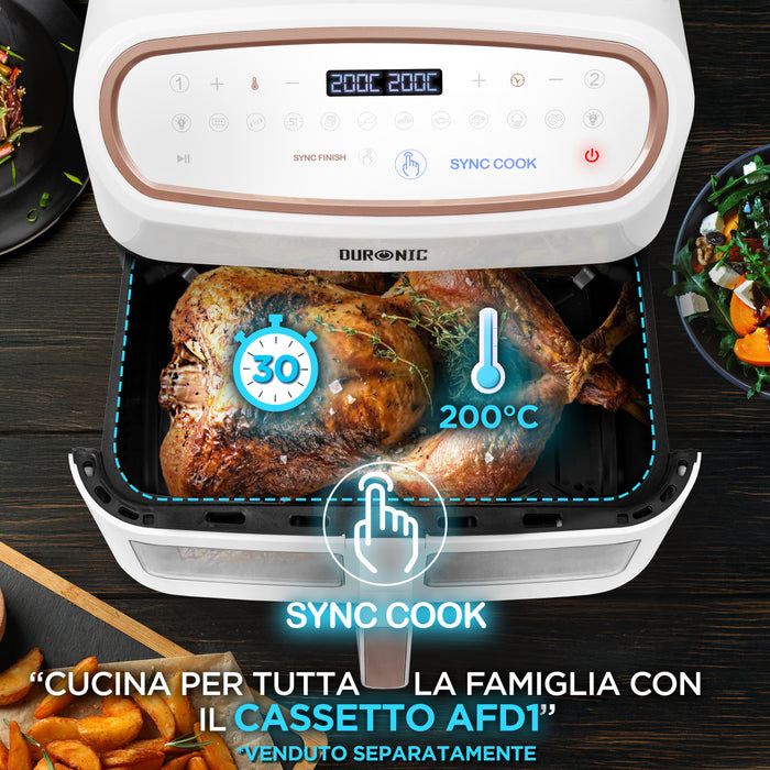 Duronic AF14 WG Funzione Sync Cook per cuocere due alimenti con le stesse impostazioni.