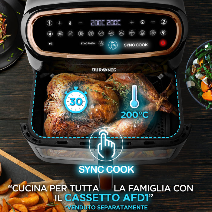 Duronic AF34 BG Funzione Sync Cook per cuocere entrambi i cestelli con le stesse impostazioni.