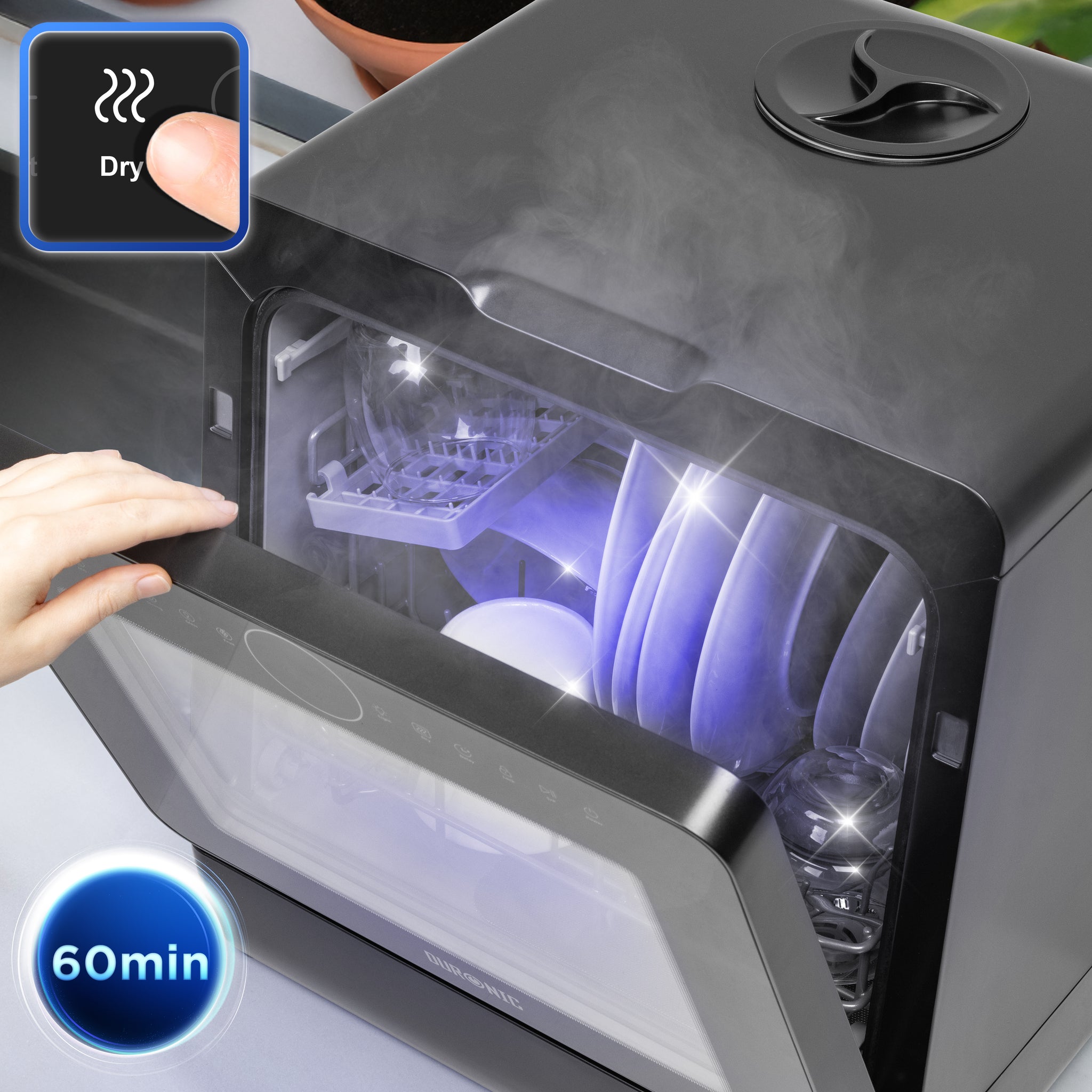 Duronic DW5 BK Dishwasher con programma antibatterico per una pulizia igienica delle stoviglie.