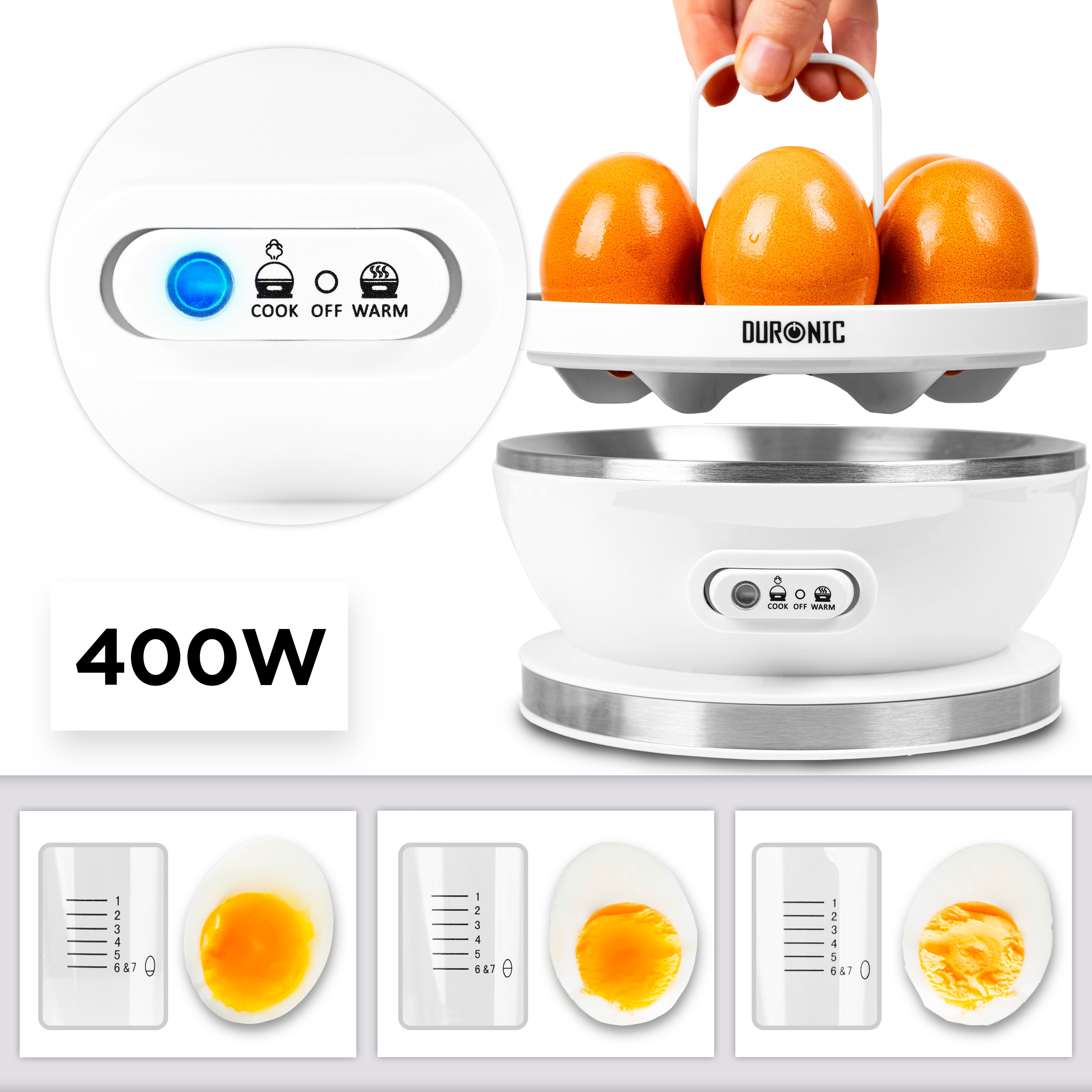 Duronic EB27 WE Cuociuova elettrico da 400 W per una cottura rapida e uniforme fino a 7 uova.