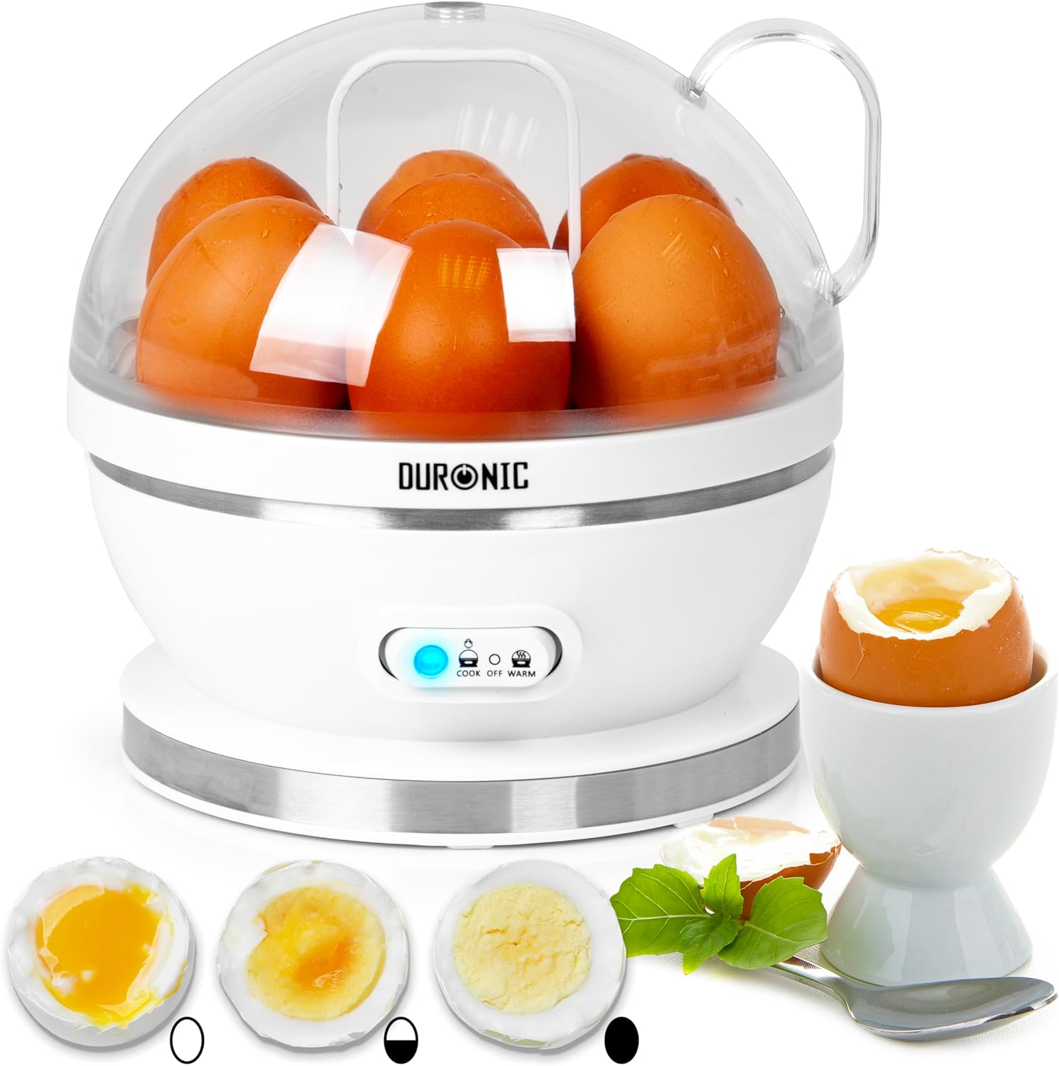 Duronic EB27 WE Cuociuova versatile per preparare uova alla coque, medie e sode con facilità.
