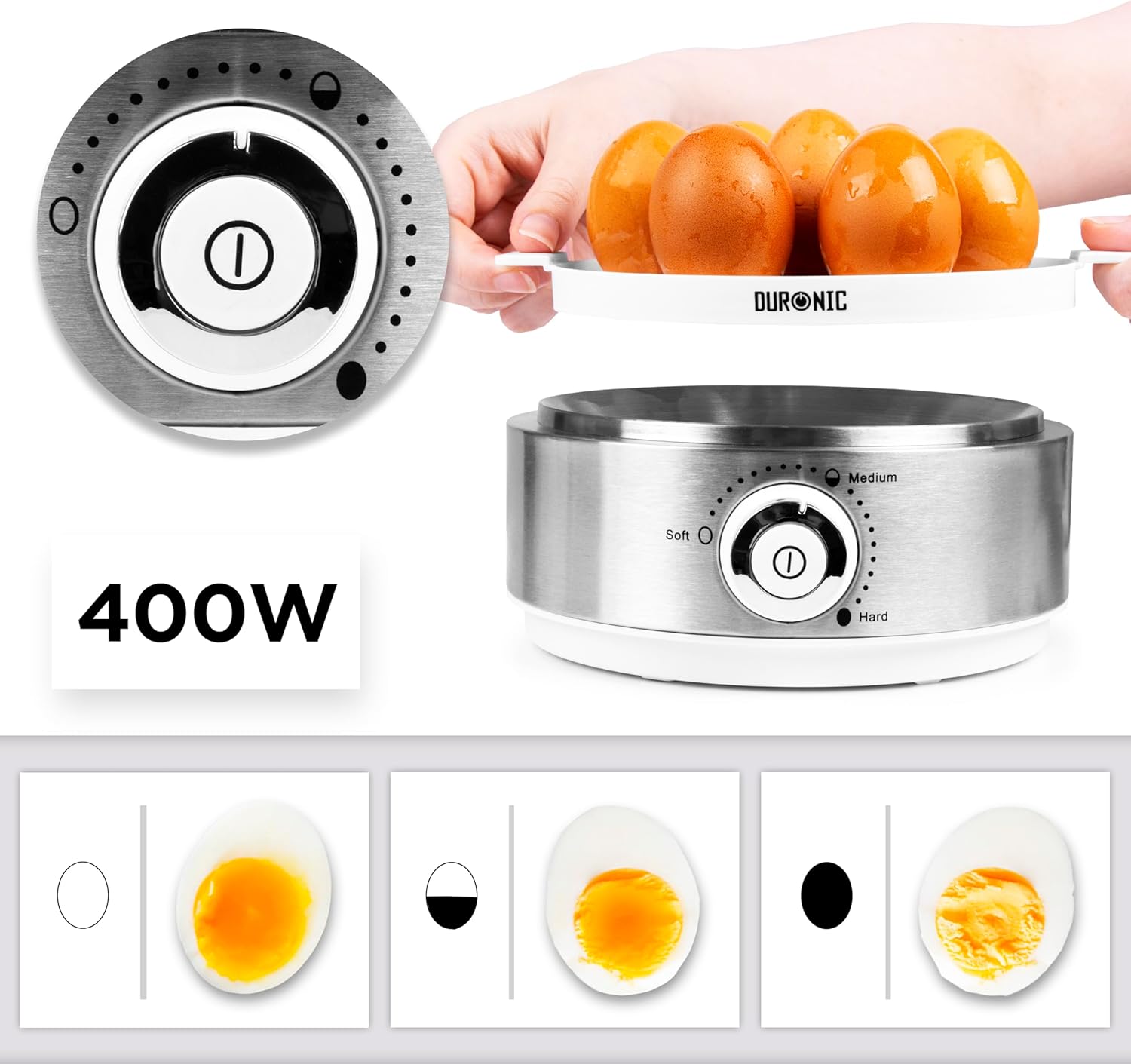 Duronic EB40 WE Cuociuova elettrico da 400W per una cottura pratica e veloce delle uova.