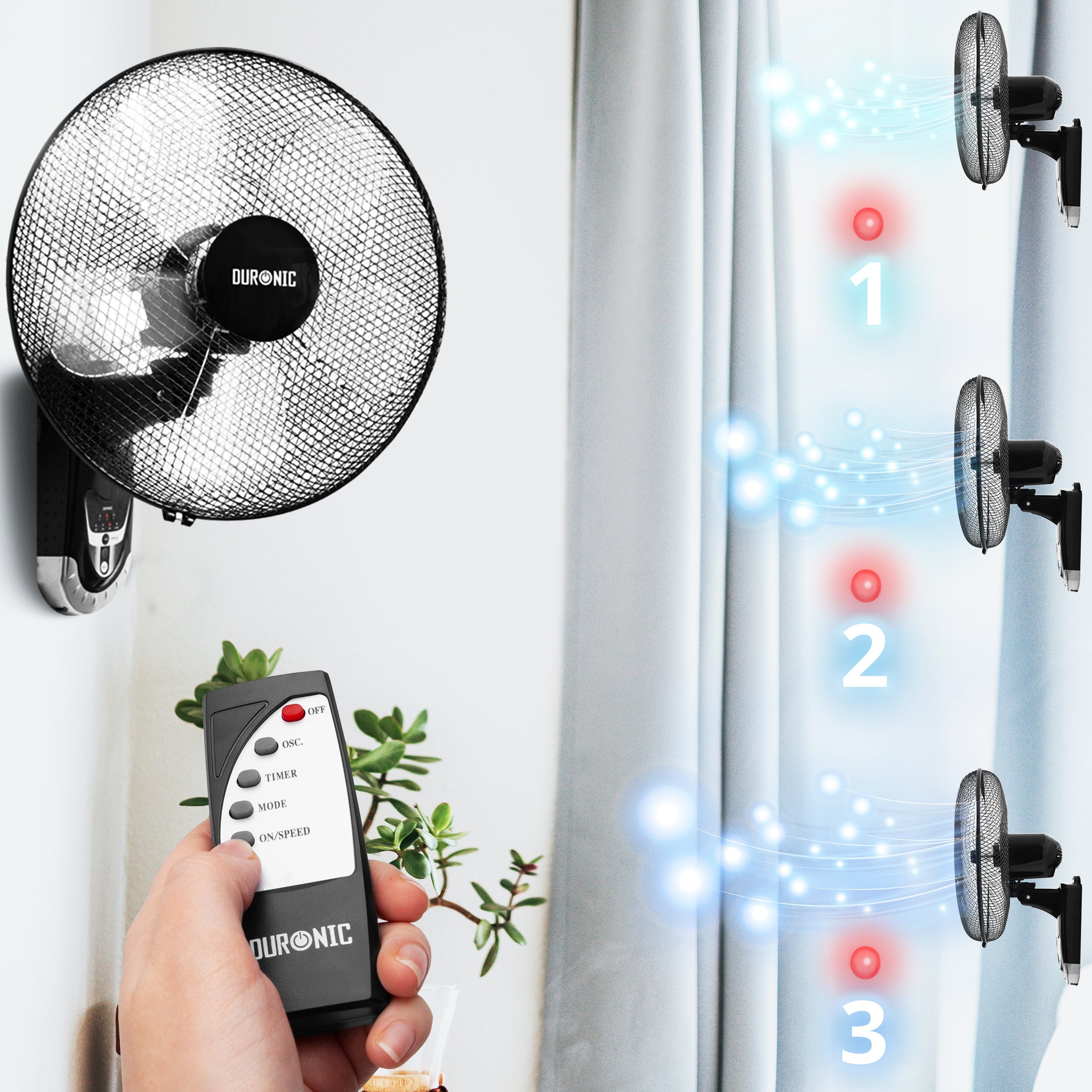 Duronic FN55 BK Ventilatore da parete con 3 modalità di ventilazione per ogni esigenza.