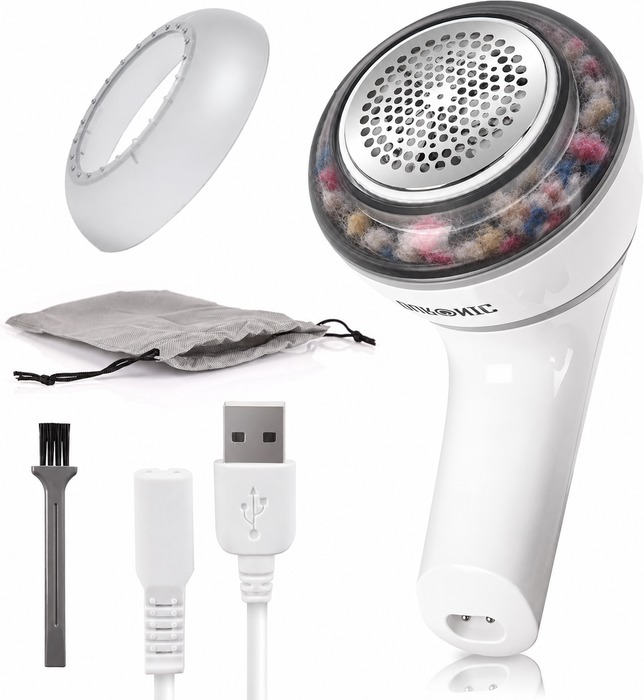 Duronic FS16USB Rasoio tessuti, Debobbler, Rimuove pelucchi dai vestiti, Levapelucchi elettrico, Manico girevole, Levapelucchi ricaricabile USB, Levapelucchi con custodia, Ravviva vecchi maglioni