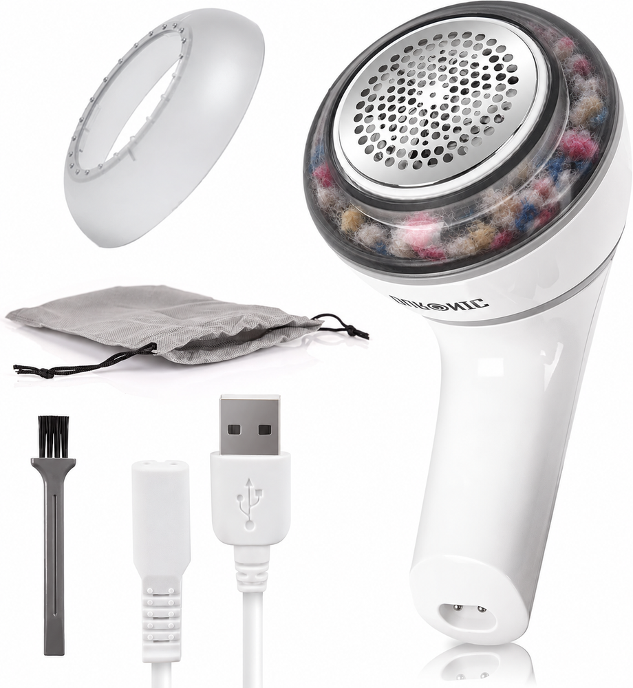 Duronic FS16USB Rasoio tessuti, Debobbler, Rimuove pelucchi dai vestiti, Levapelucchi elettrico, Manico girevole, Levapelucchi ricaricabile USB, Levapelucchi con custodia, Ravviva vecchi maglioni