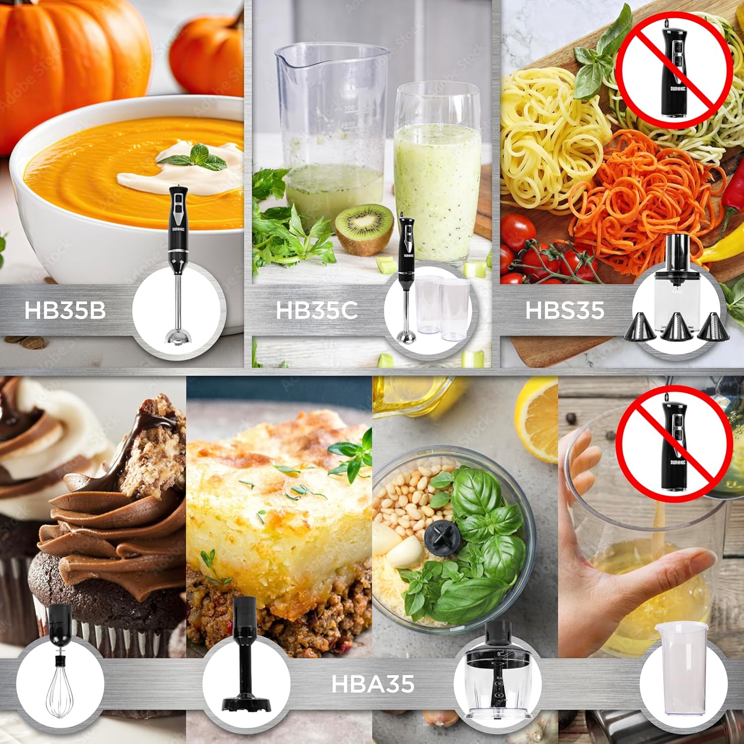 Duronic HB35B Frullatore a Immersione con Accessori Compatibili HBA35 e HBS35 per Preparare Frullati, Zuppe e Puree.