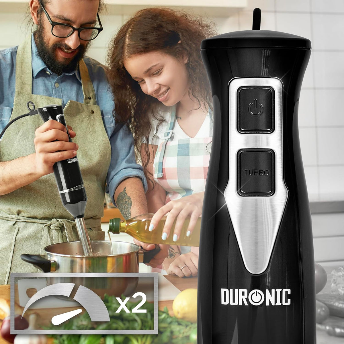 Duronic HB35C Frullatore a Immersione con 2 velocità regolabili per diverse preparazioni in cucina.