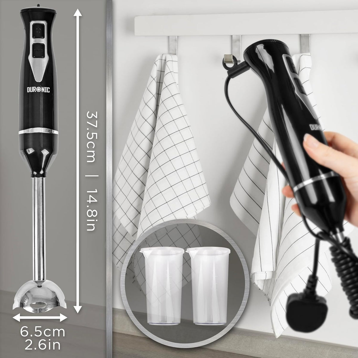 Duronic HB35C Frullatore a Immersione con asta da 38 cm e design compatto per un utilizzo pratico in cucina