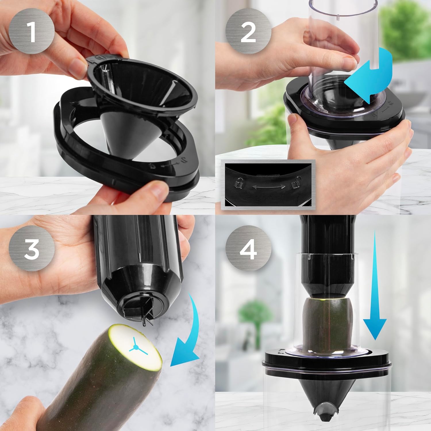 Duronic HBS35 Spiralizzatore per Verdure con Sistema di Utilizzo in 4 Semplici Passaggi per Preparare Spaghetti di Verdure.