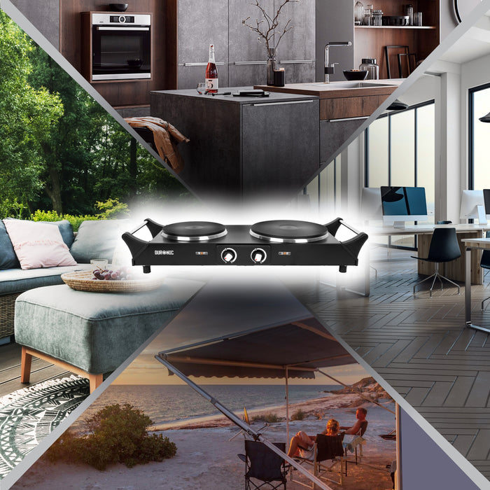 Duronic HP2 BK Fornello elettrico doppio ideale per casa, camper, campeggio e cucina.