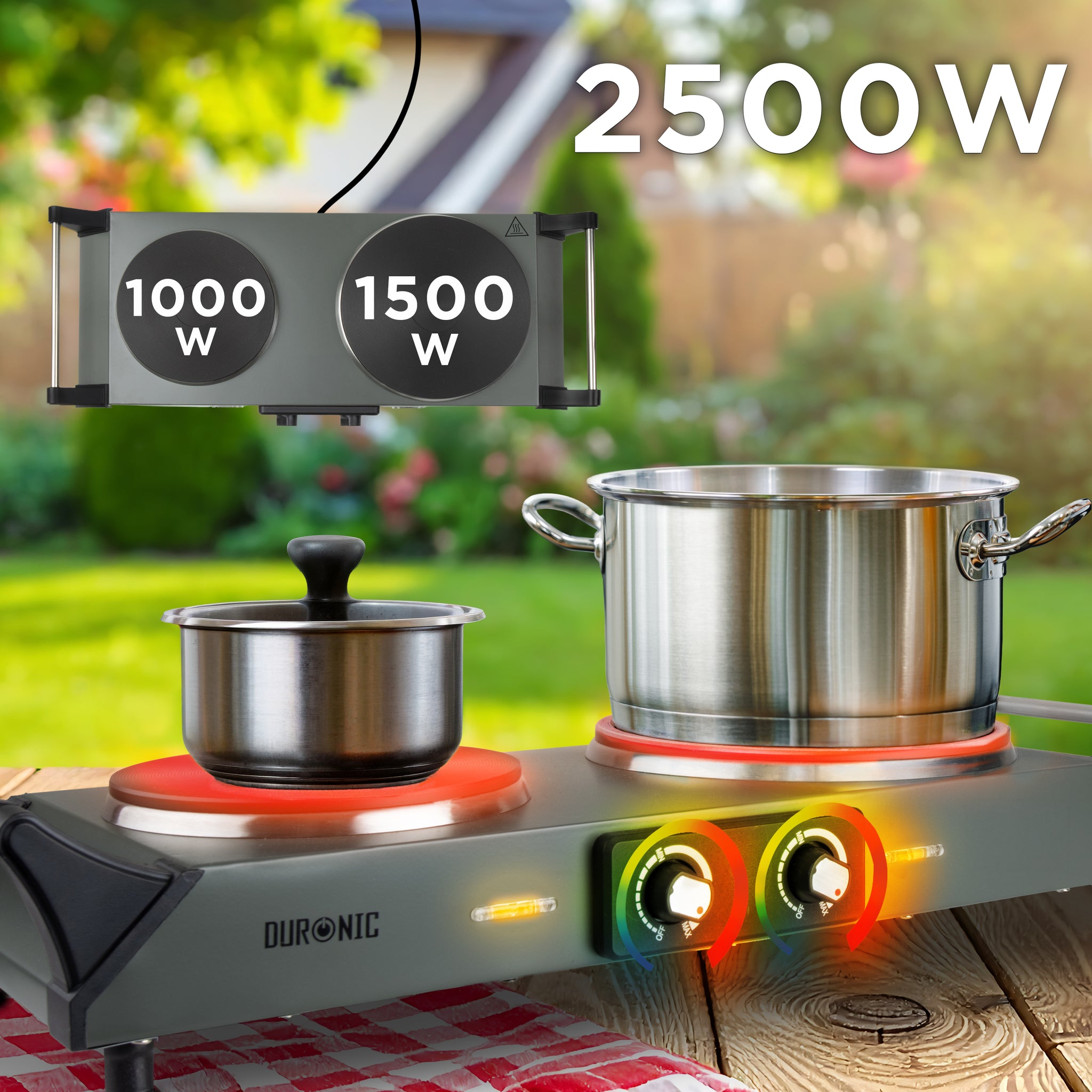 Duronic HP2 GG Potenza totale di 2500 W per un riscaldamento rapido ed efficiente.