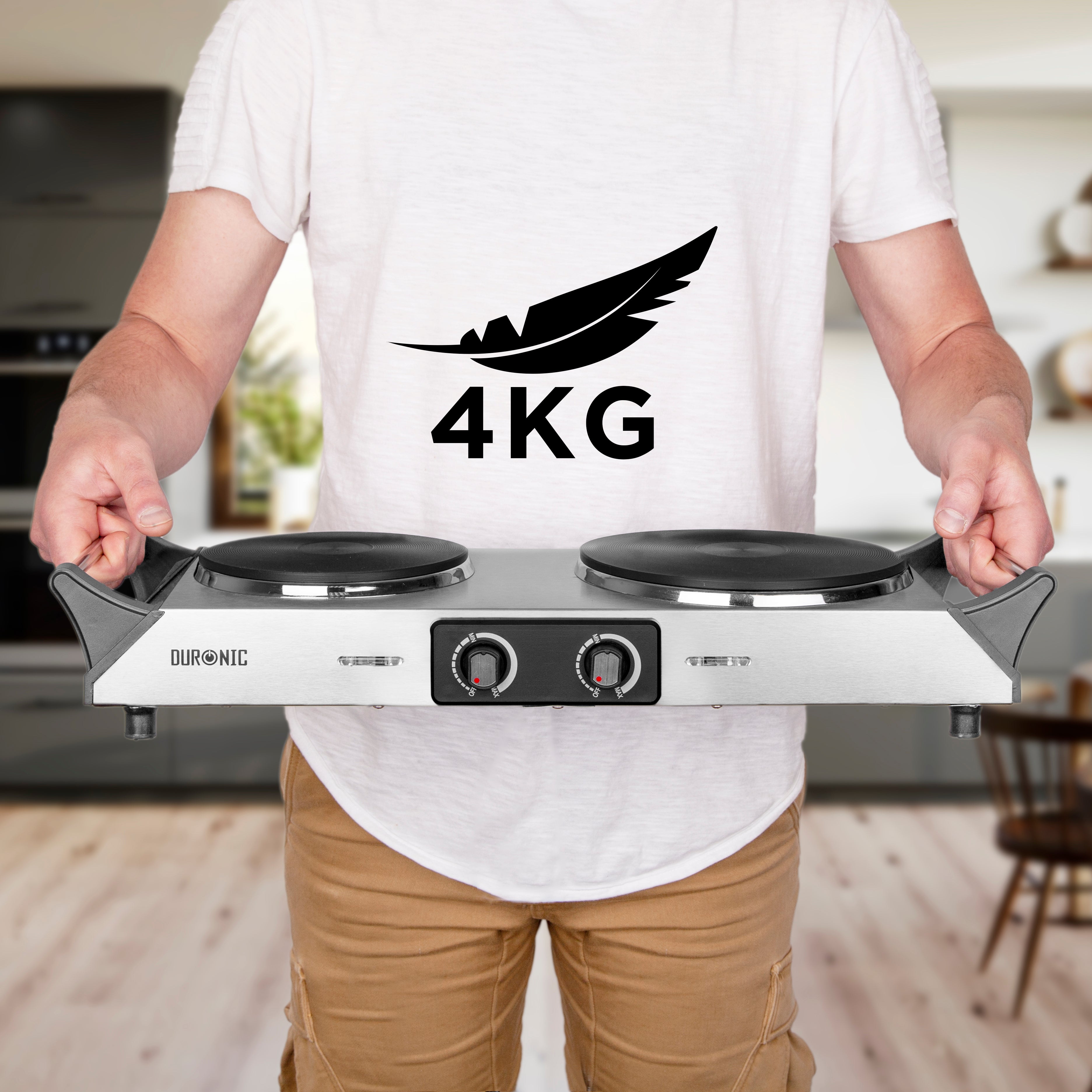 Duronic HP2 SS Piano cottura elettrico doppio dal peso di 4 kg, facile da trasportare.