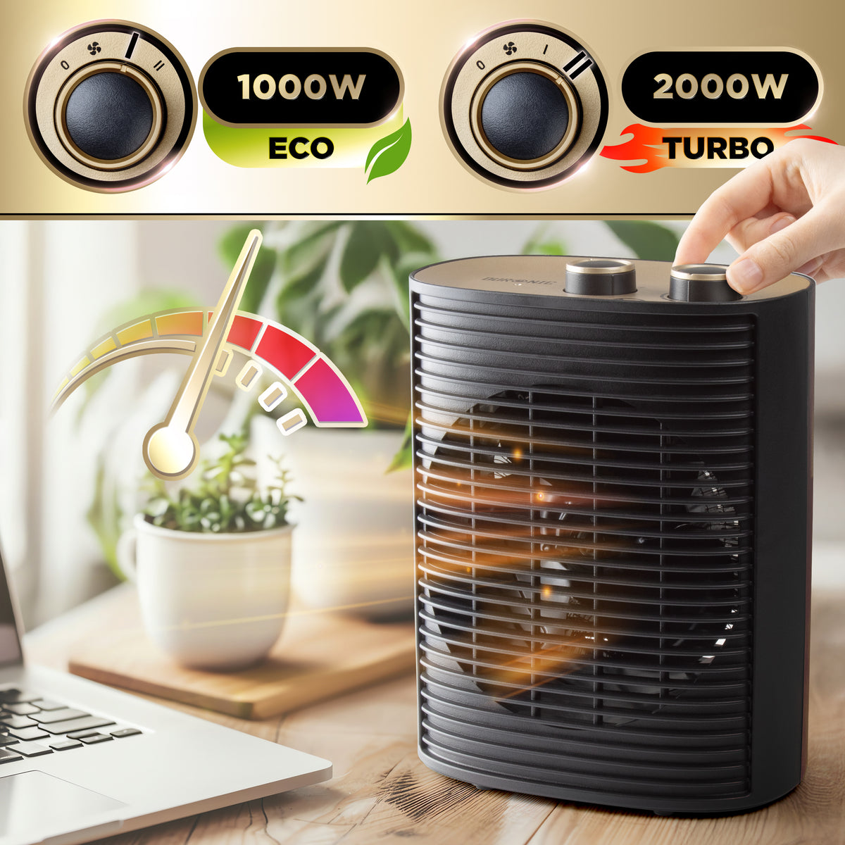 Duronic HV32 BK Termoventilatore con tre modalità di funzionamento per riscaldamento e ventilazione.