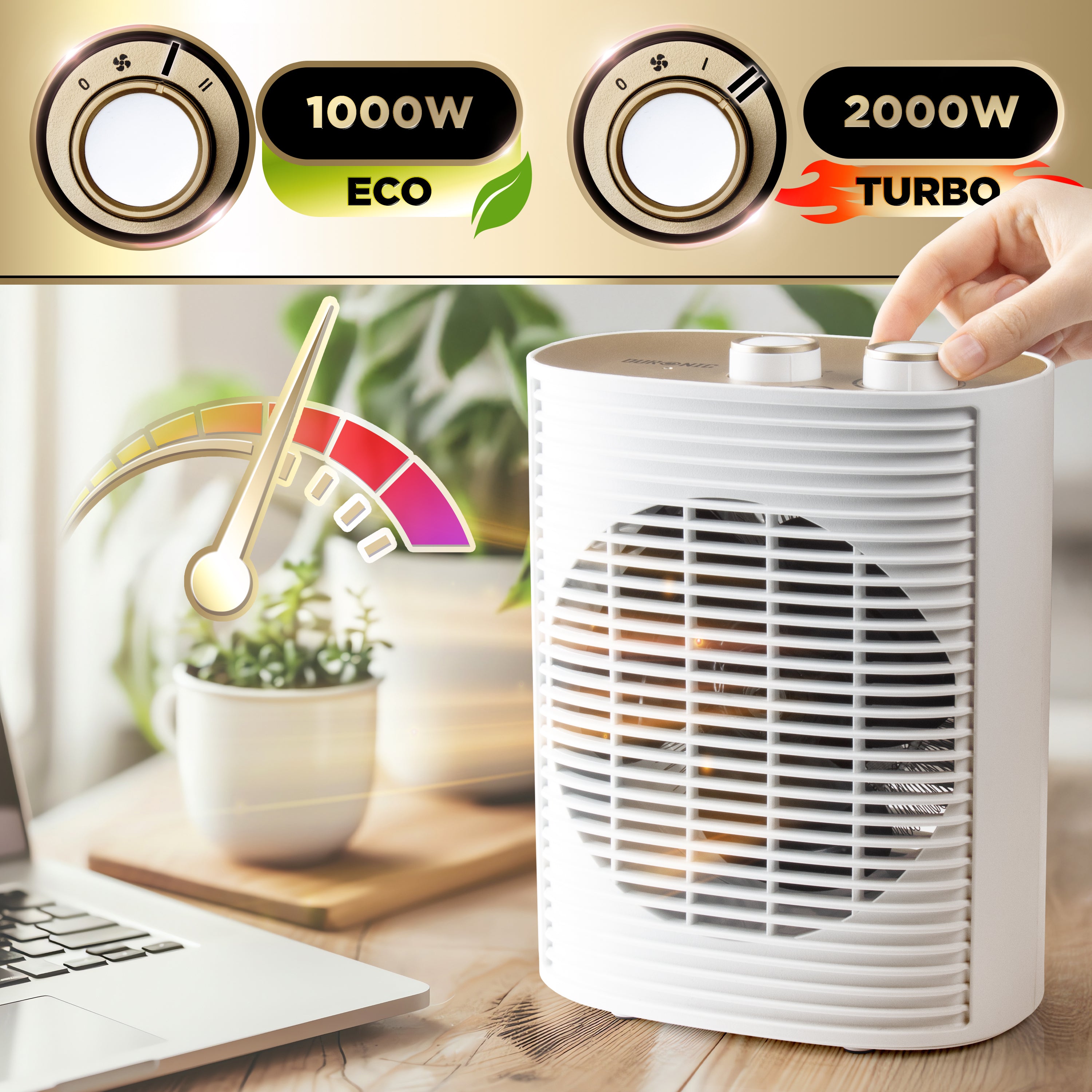Duronic HV32 WE Stufetta elettrica con modalità ECO e TURBO per adattare il riscaldamento alle proprie esigenze.
