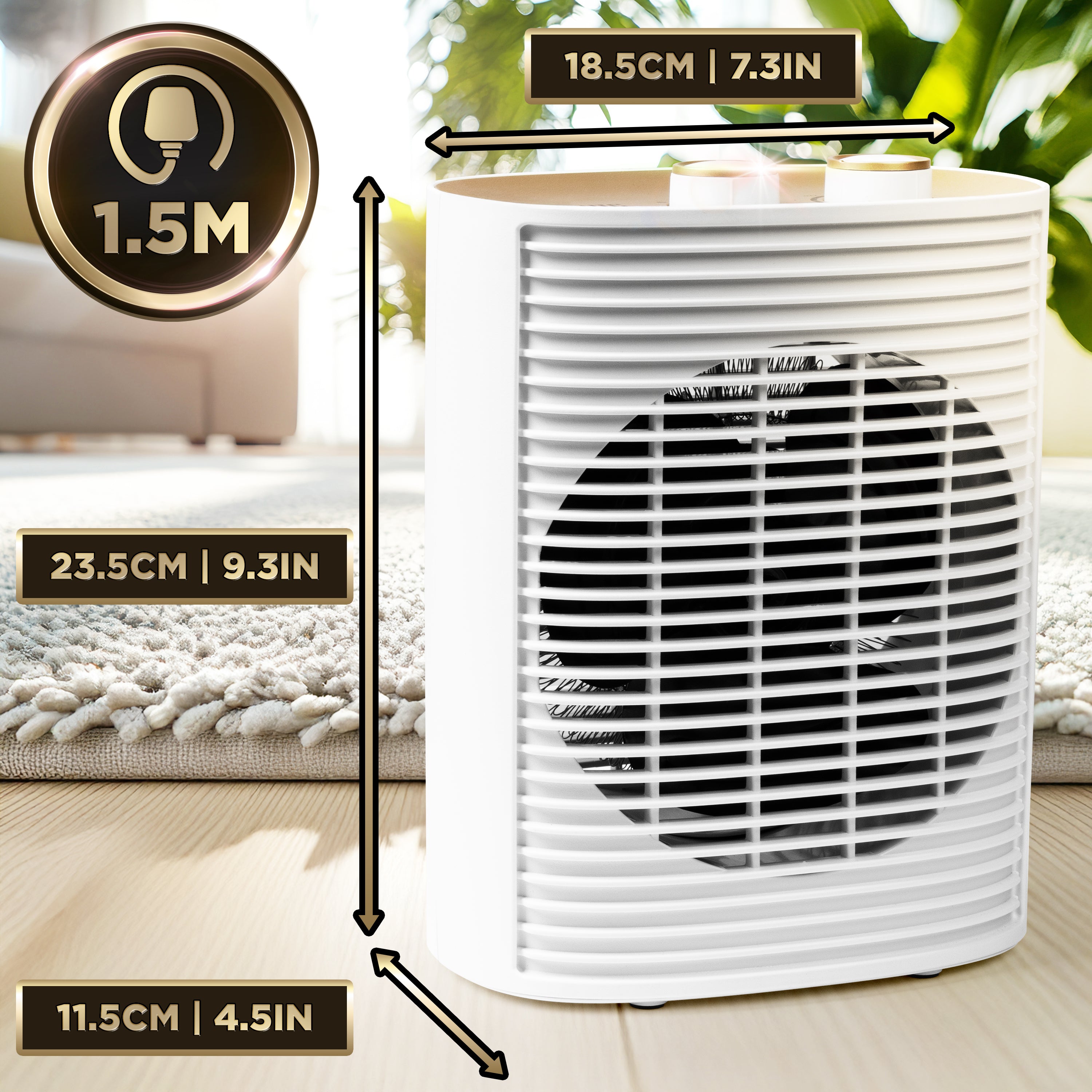 Duronic HV32 WE stufetta elettrica portatile da 2000 W con dimensioni compatte e cavo di alimentazione.