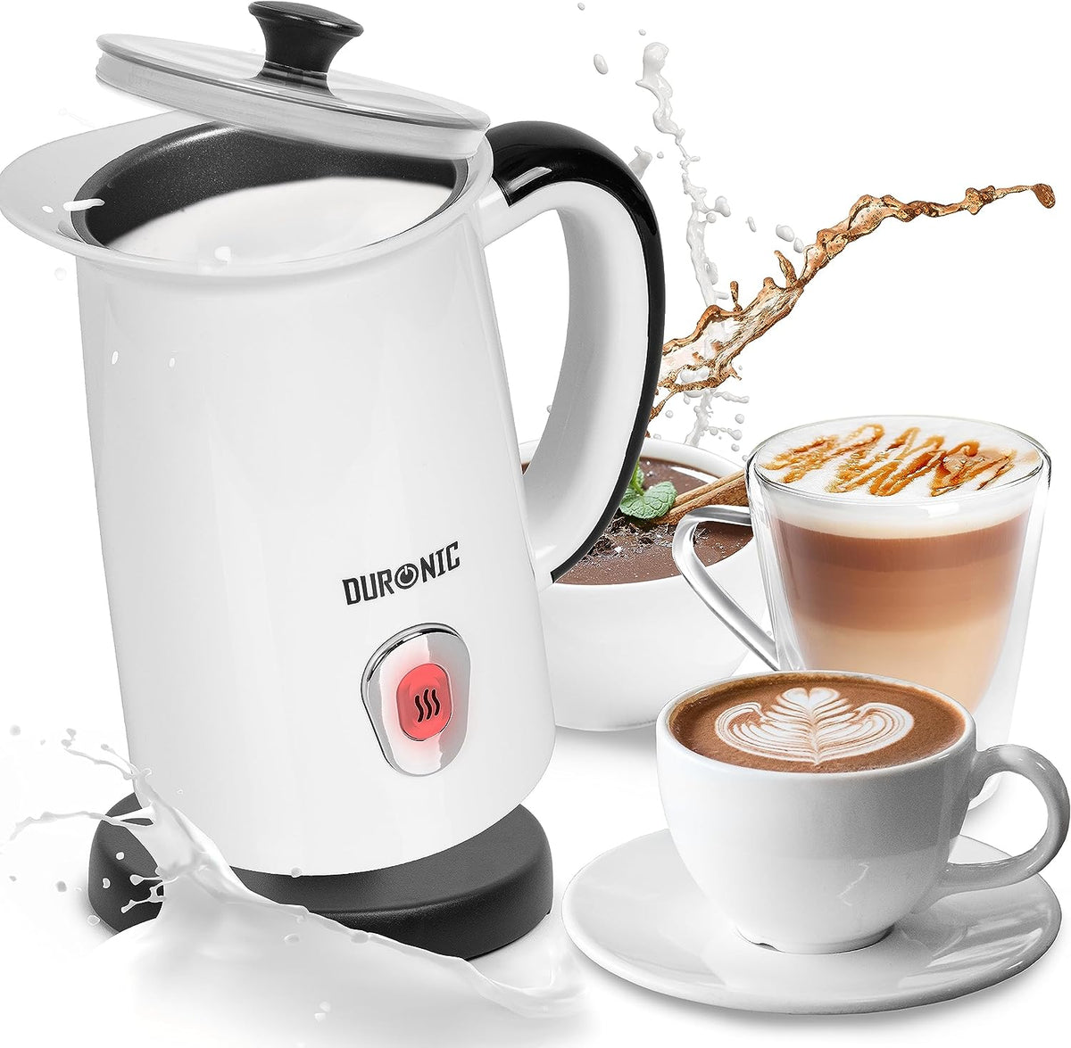 Duronic MF130 WE Montalatte Elettrico da 550 W con Capacità di 130 ml per la Schiuma e 240 ml per il Latte Caldo, Ideale per Cappuccini e Cioccolata Calda.