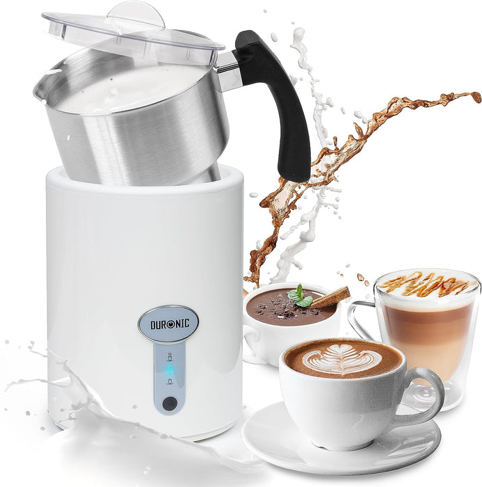 Duronic MF500 WE Montalatte Elettrico 3 in 1 da 500 W, Ideale per Preparare Schiuma Calda, Schiuma Fredda e Latte Caldo.