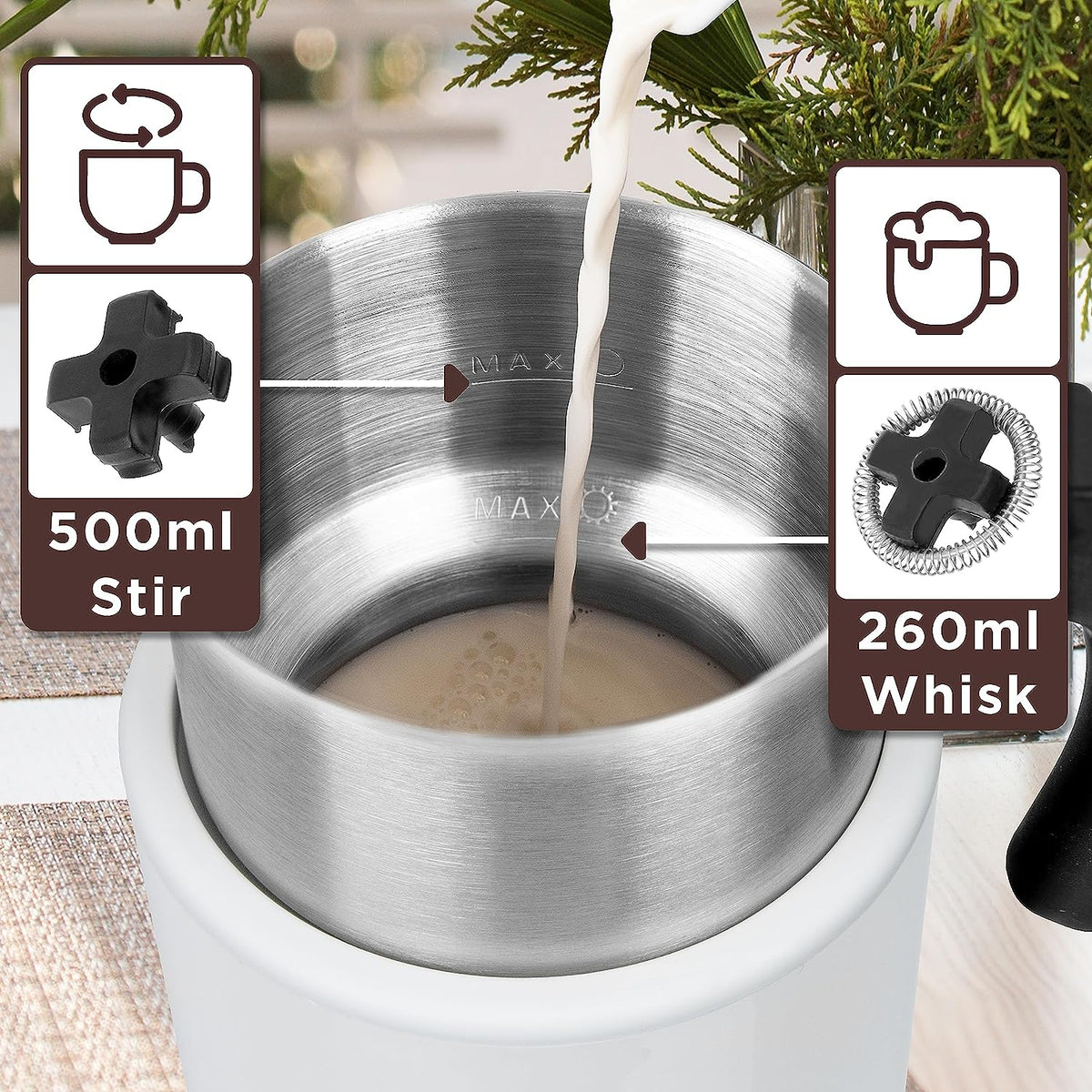 Duronic MF500 WE Montalatte Elettrico con Fruste Intercambiabili per Montare e Mescolare il Latte.