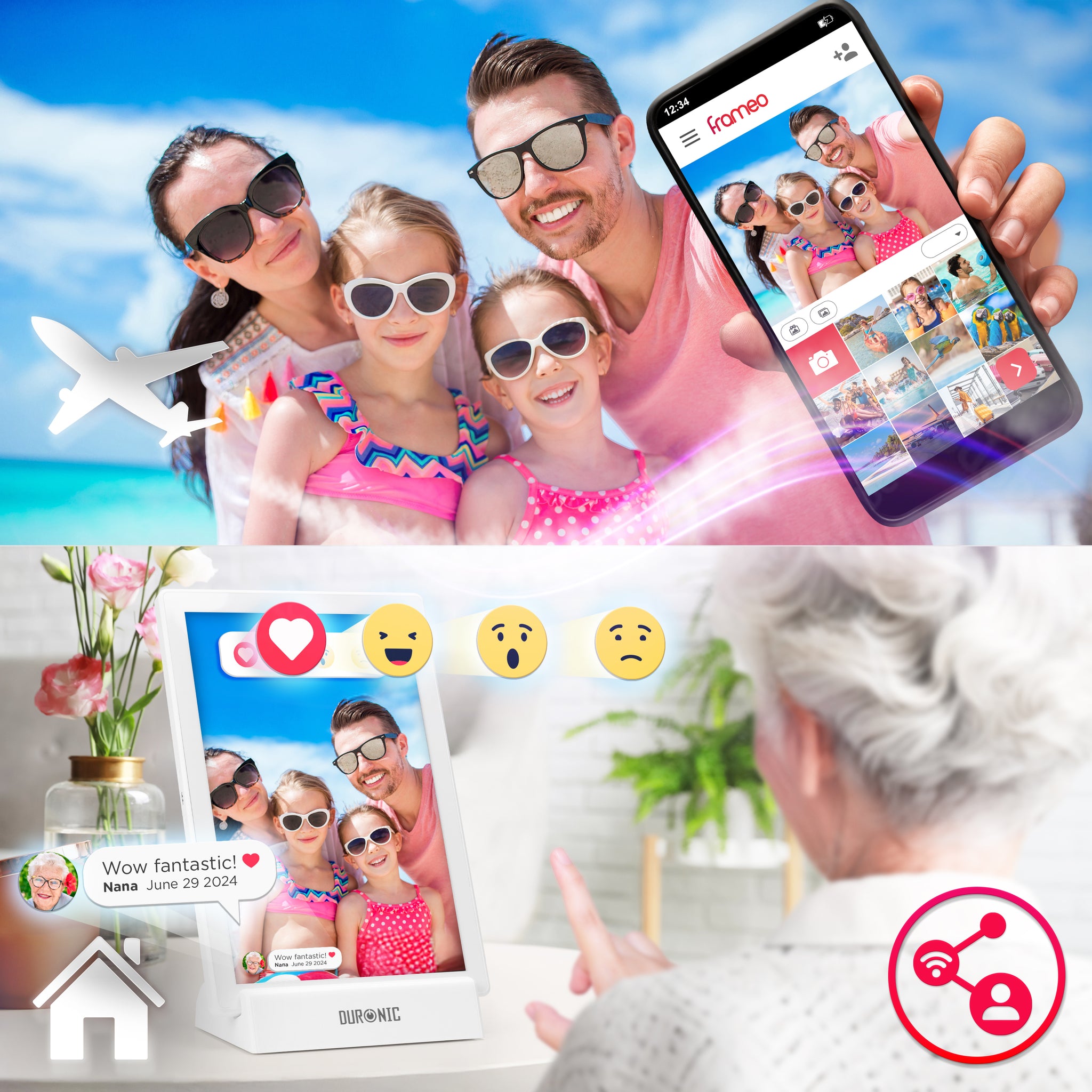 Duronic PF1D WE Condividi foto e video con famiglia e amici tramite WiFi e app Frameo.