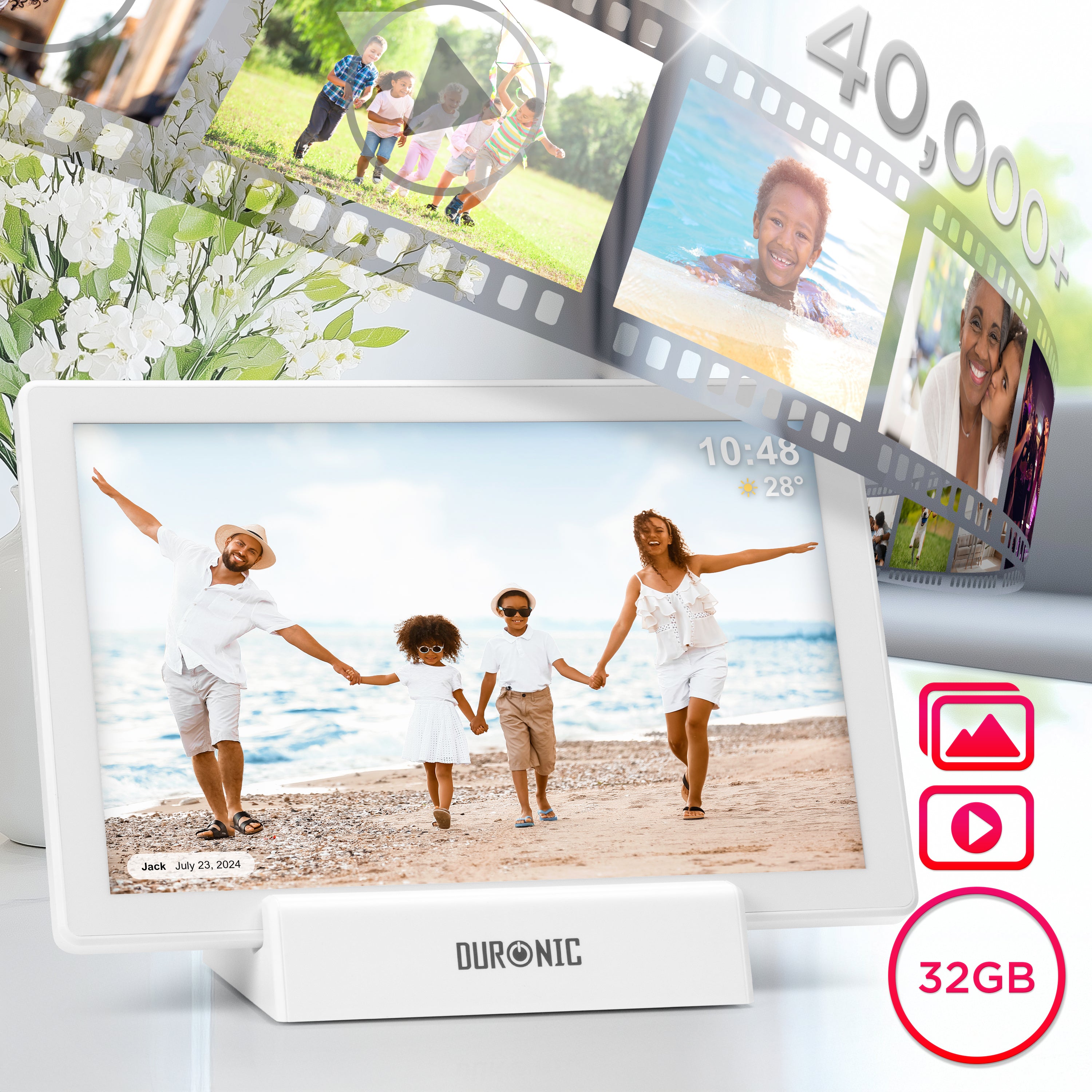 Duronic PF1D WE Cornice fotografica digitale con 32 GB di memoria interna per oltre 40.000 foto e brevi video.