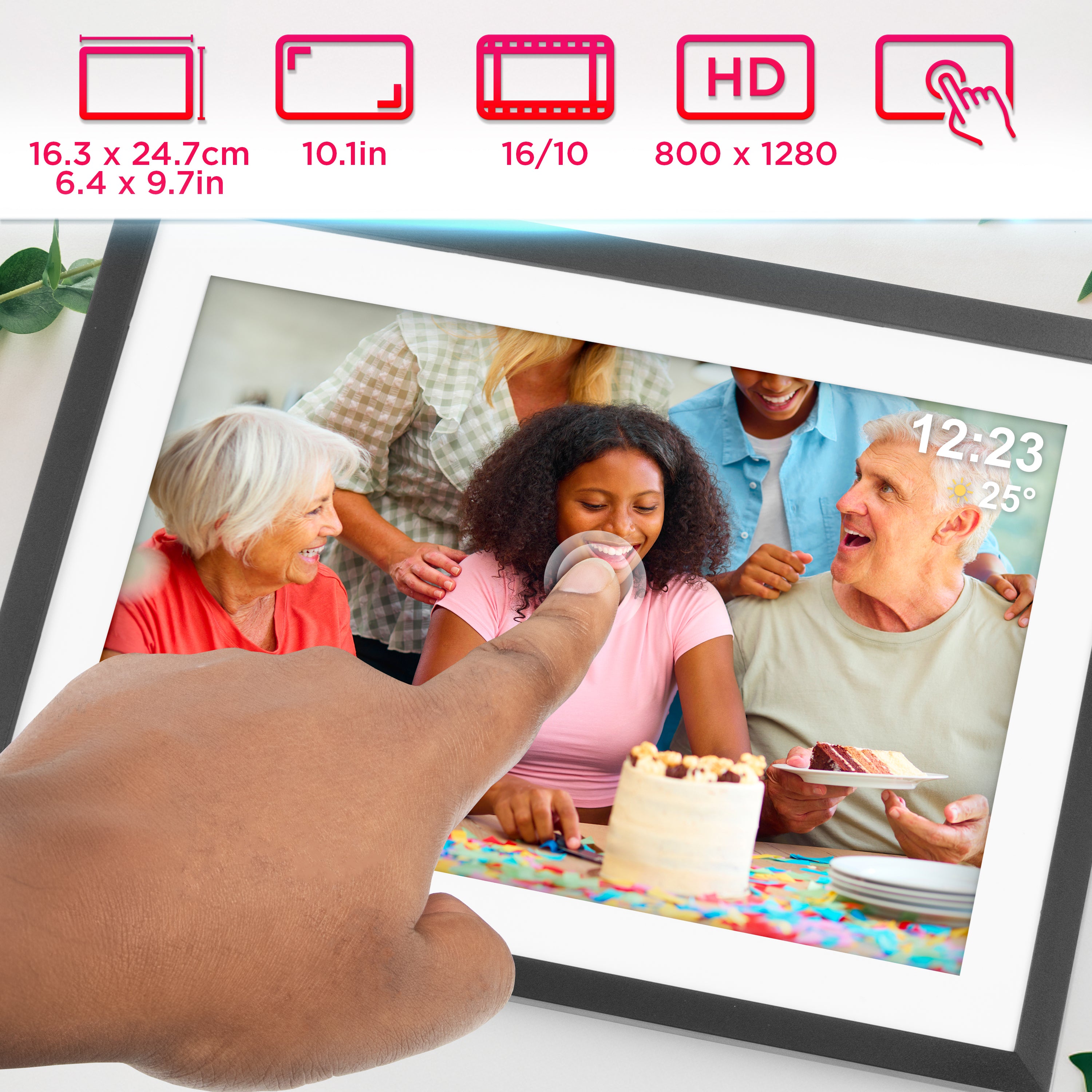 Duronic PF2A BK Cornice digitale WiFi con display touchscreen HD da 10,1 pollici in formato 16:10.