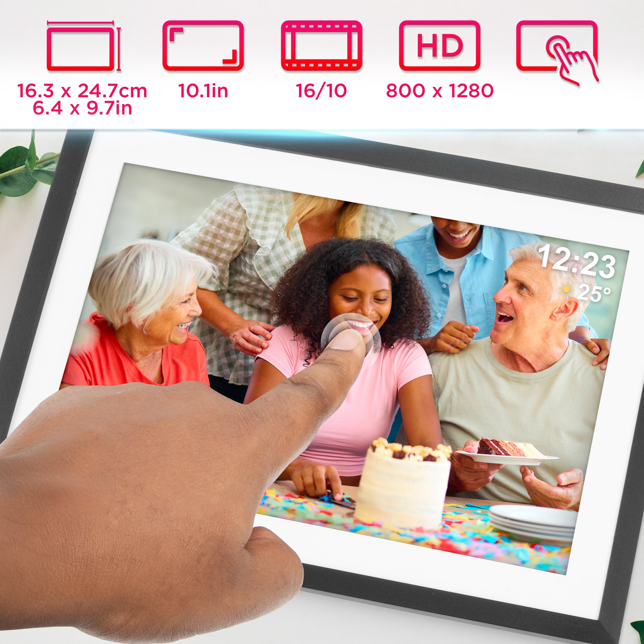 Duronic PF2A BK Cornice digitale WiFi con display touchscreen HD da 10,1 pollici in formato 16:10.