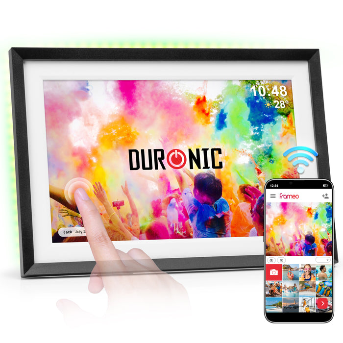 Duronic PF2A BK Cornice fotografica digitale WiFi da 10,1 pollici con touchscreen HD, memoria da 32 GB e app Frameo.