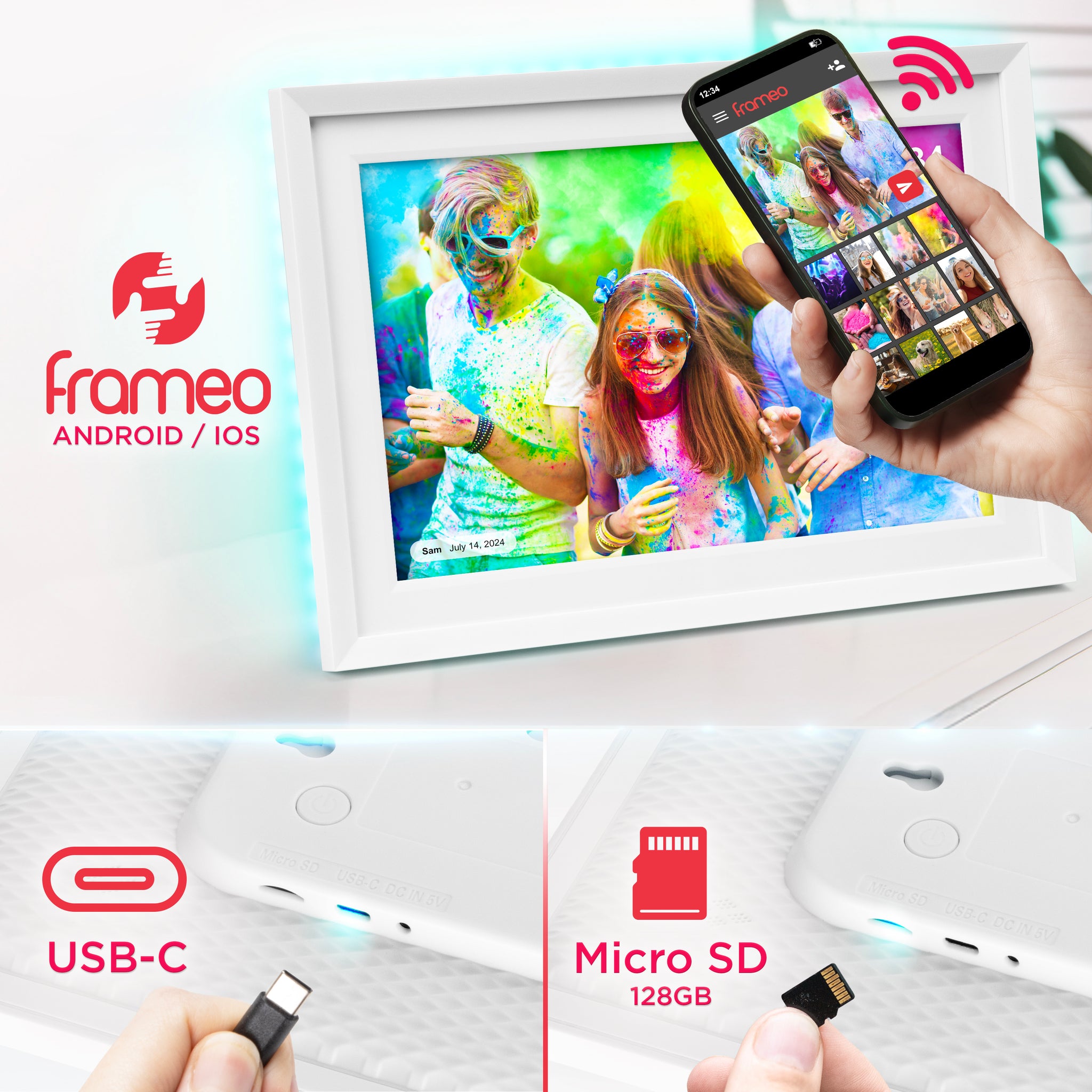 Duronic PF2A WE Cornice digitale WiFi compatibile con Android, iOS, USB-C e schede Micro SD.