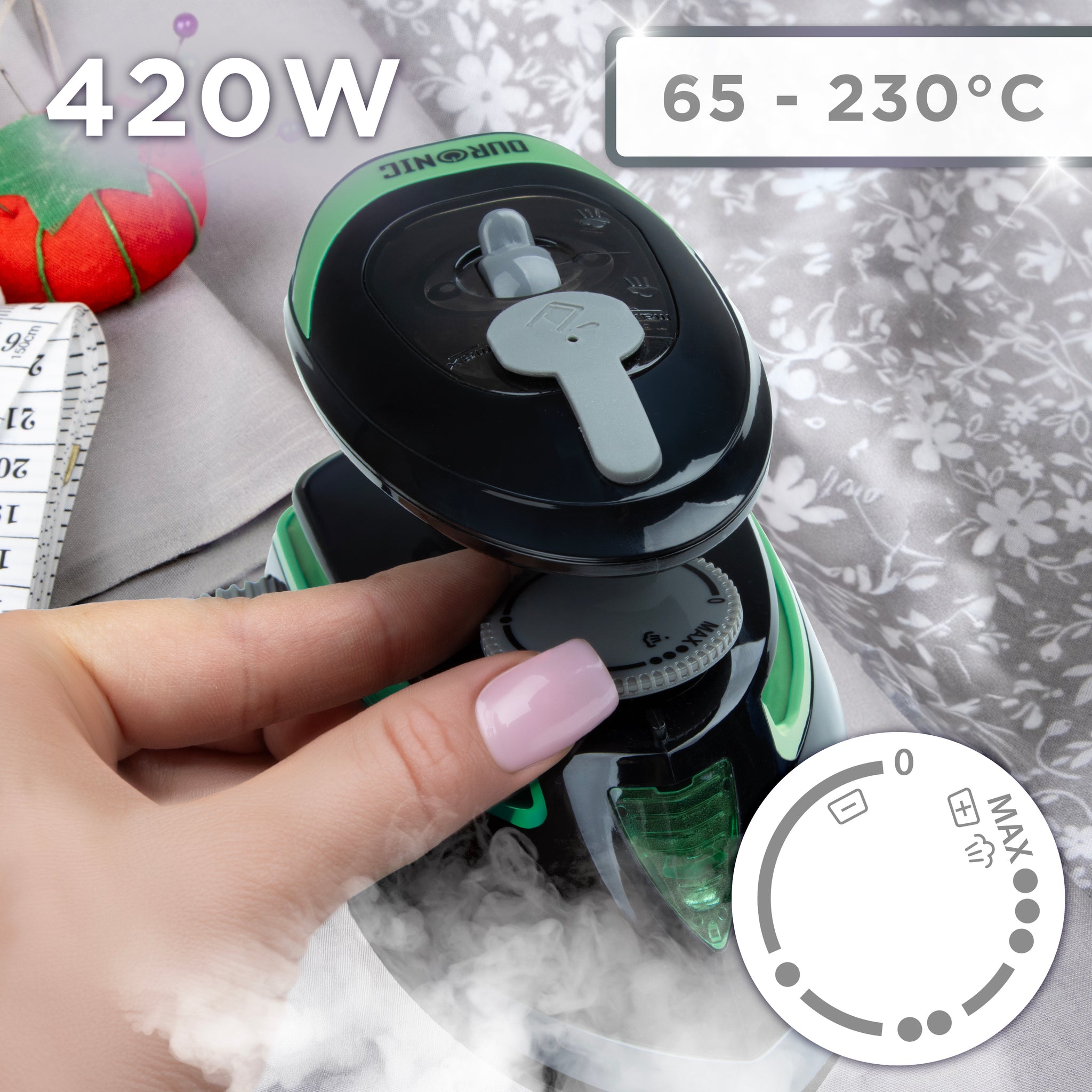 Duronic SI4 BG Mini ferro da stiro con temperatura regolabile per tessuti delicati, misti e pesanti.