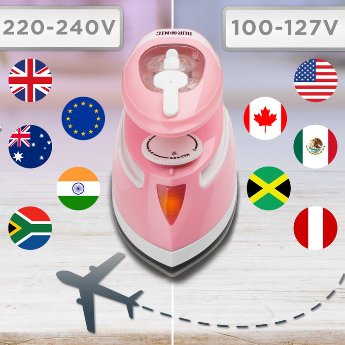 Duronic SI4 PW Mini ferro da stiro con doppio voltaggio 100–127 V e 220–240 V per viaggi internazionali.