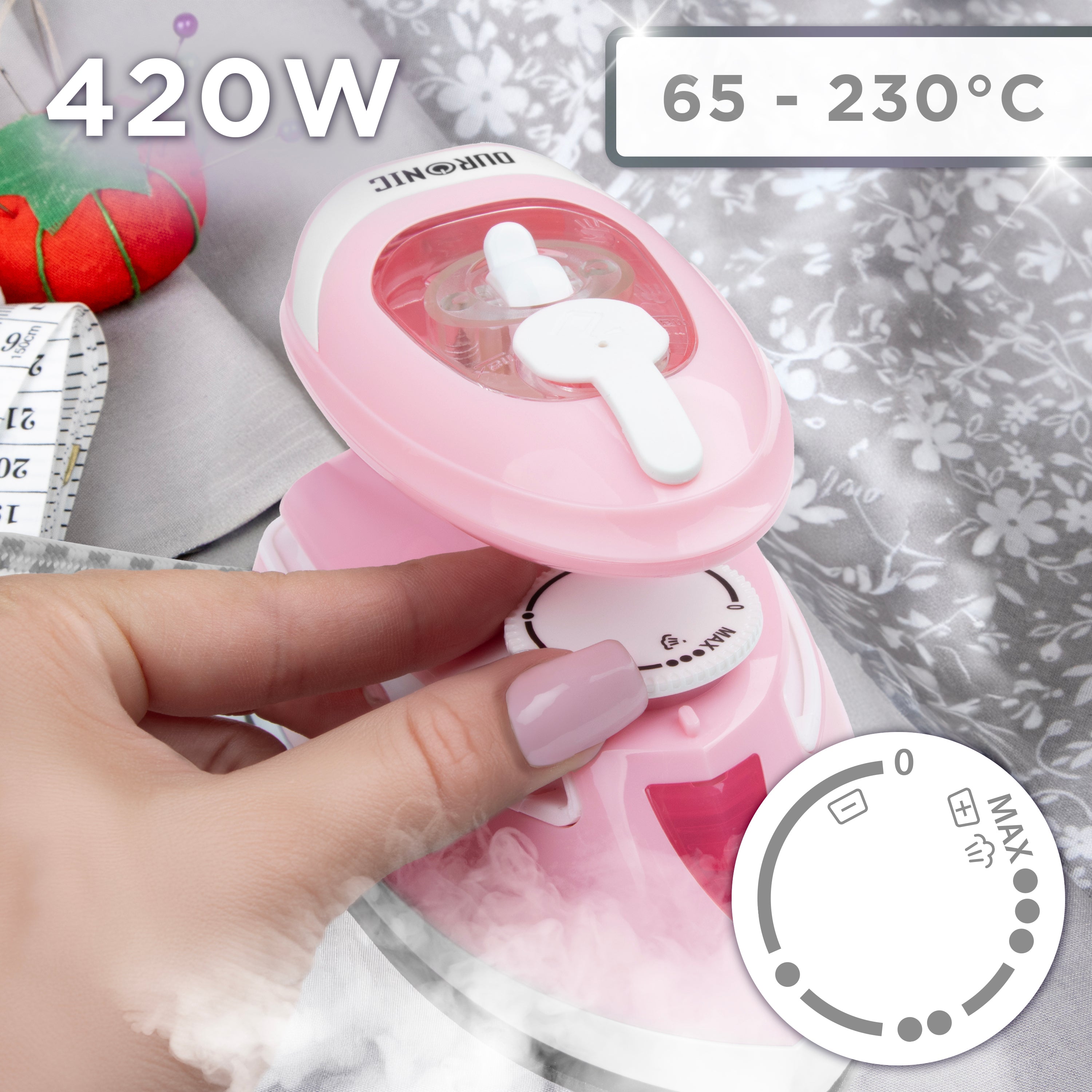 Duronic SI4 PW Mini ferro da stiro con temperatura regolabile per tutti i tipi di tessuto.