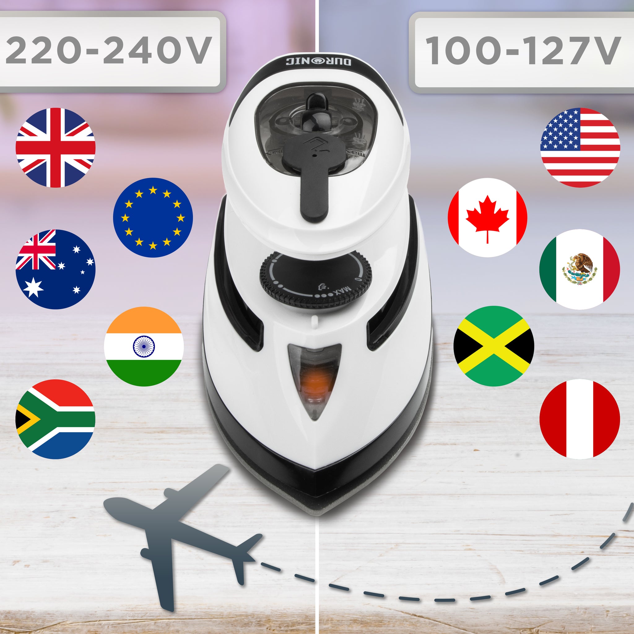 Duronic SI4 WB Mini ferro da stiro con doppio voltaggio 100–127 V e 220–240 V per viaggi internazionali.