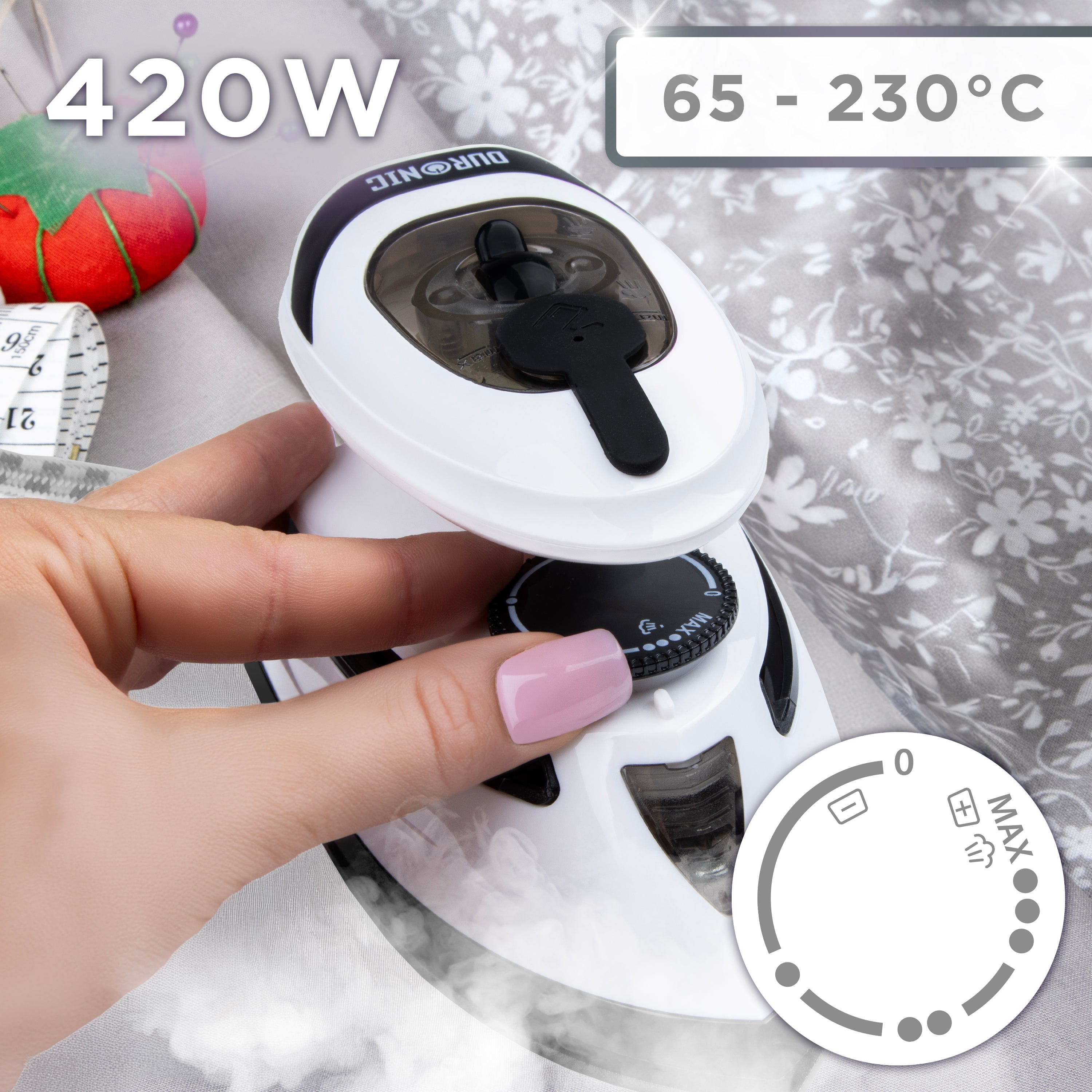 Duronic SI4 WB Mini ferro da stiro con temperatura regolabile per tutti i tipi di tessuto.