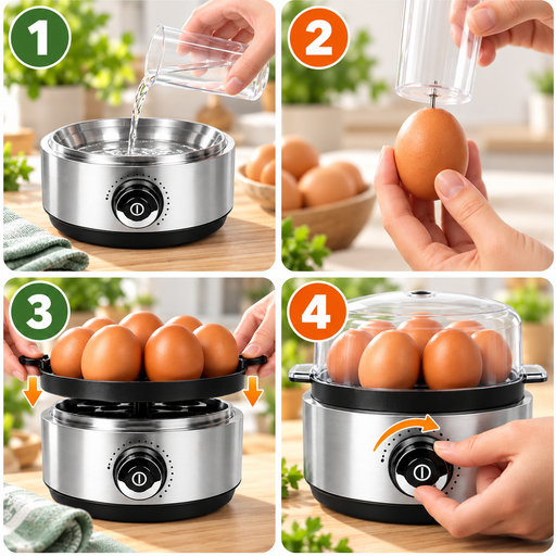 Duronic EB40 BK Cuociuova elettrico, 400W Cuoci uova fino a 7 uova, Bollitore uova per uova Sode Medie Alla coque Cuocitore di Uova, 2 vassoi per Frittata e uovo in camicia, Omelet maker Egg cooker