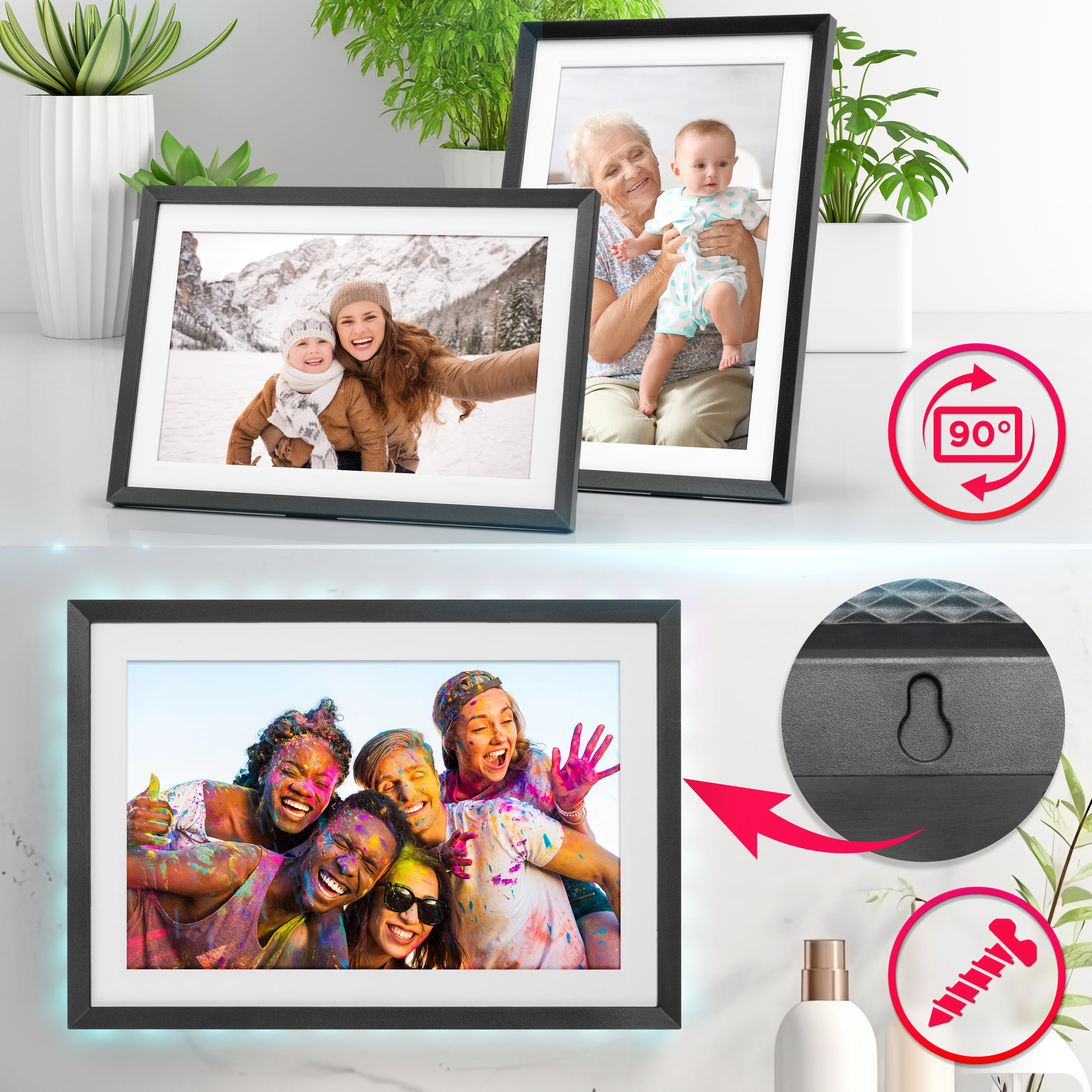 Opzione 1
Duronic PF2A BK Cornice digitale WiFi con rotazione automatica delle foto in modalità verticale e orizzontale.