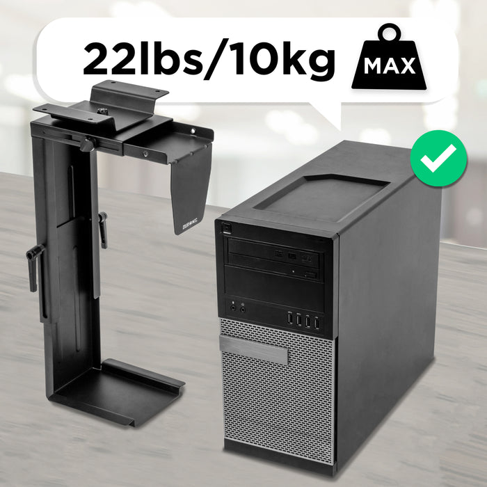 Duronic DMHD1 Supporto per CPU sotto la scrivania | Sostegno PC fisso regolabile | Peso massimo 10kg | Supporto per computer girevole 360° | Compatibile con tutti i CPU torre