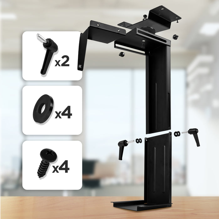 Duronic DMHD1 Supporto per CPU sotto la scrivania | Sostegno PC fisso regolabile | Peso massimo 10kg | Supporto per computer girevole 360° | Compatibile con tutti i CPU torre