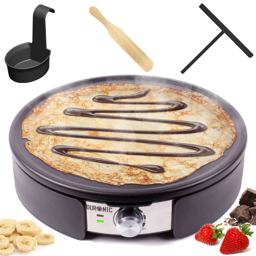 Duronic PM152 Crepiera Elettrica 1500 watt, Piastra Antiaderente Grande Rimovibile 37 centimetri, Temperatura Regolabile, Crepes Maker con Spatola e Stendi Pastella, per Pancake, Crepes, Piadine, Frittate