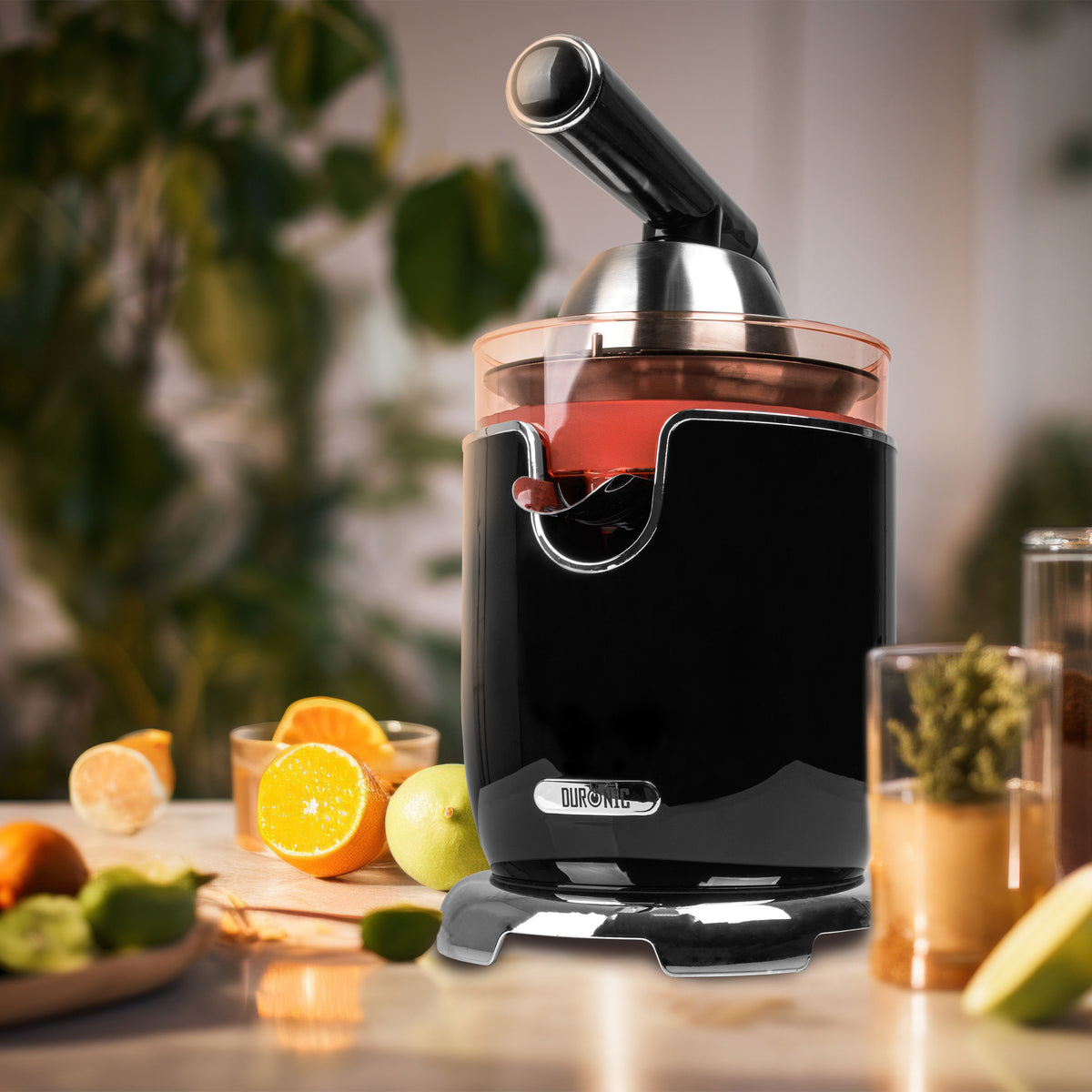 Duronic JE605 Spremiagrumi elettrico 600W, Estrattore inox 400ml, Spremiagrumi con leva e filtro regolabile, Spremitore per agrumi con 2 coni, per succo di arancia limone lime pompelmo