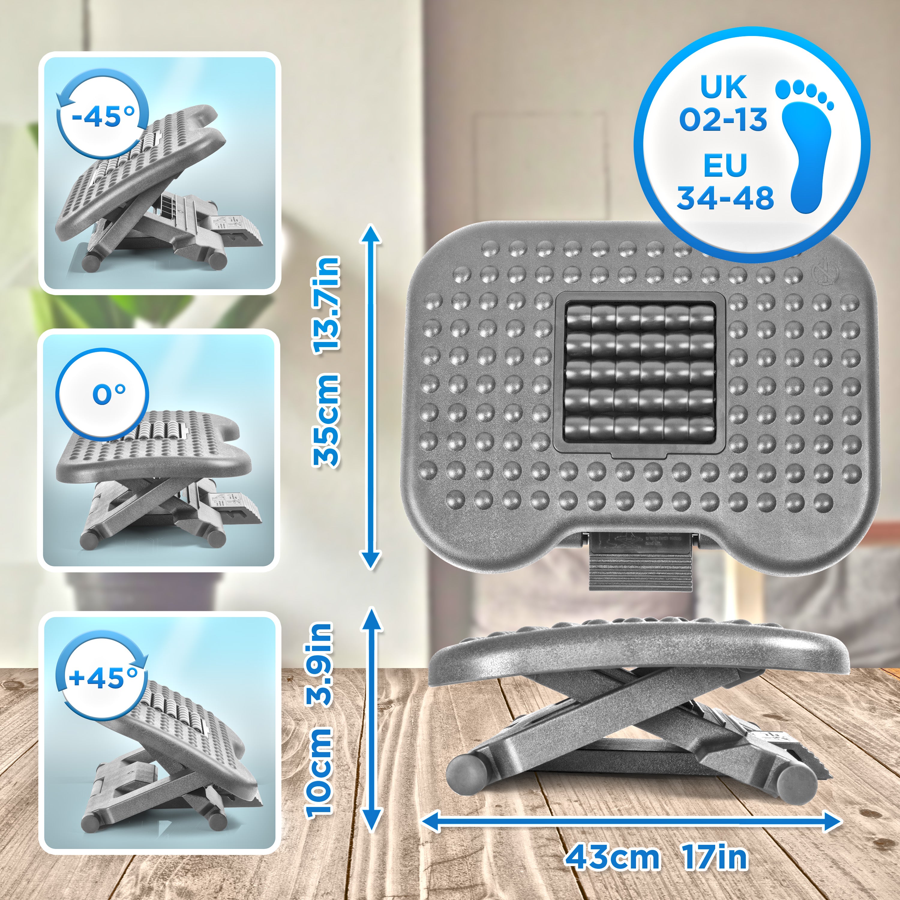 Duronic FT03 Poggiapiedi Ergonomico, Inclinazione e Altezza Regolabili, Portatile con Rulli Massaggianti. Ideale per Ufficio, Casa, Studenti, Giocatori. Combatte Stanchezza e Stress