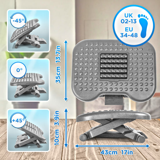 Duronic FT03 Poggiapiedi Ergonomico, Inclinazione e Altezza Regolabili, Portatile con Rulli Massaggianti. Ideale per Ufficio, Casa, Studenti, Giocatori. Combatte Stanchezza e Stress