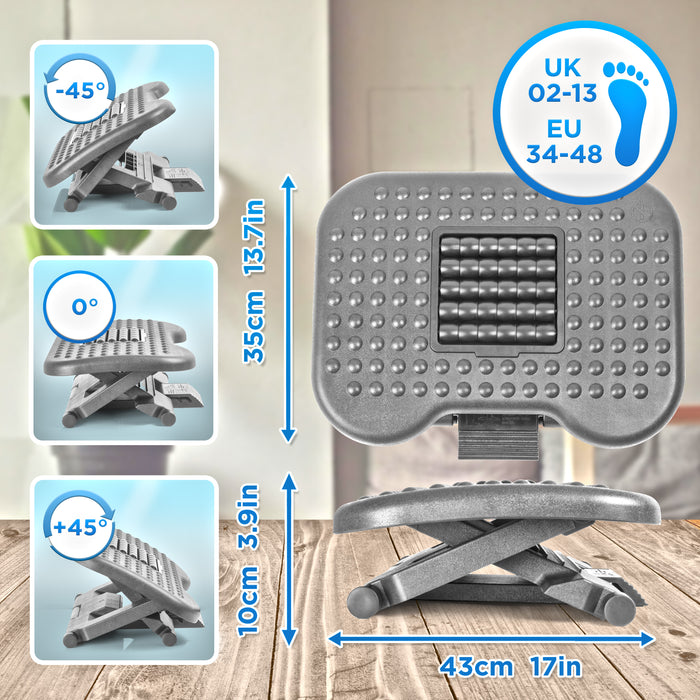 Duronic FT03 Poggiapiedi Ergonomico, Inclinazione e Altezza Regolabili, Portatile con Rulli Massaggianti. Ideale per Ufficio, Casa, Studenti, Giocatori. Combatte Stanchezza e Stress