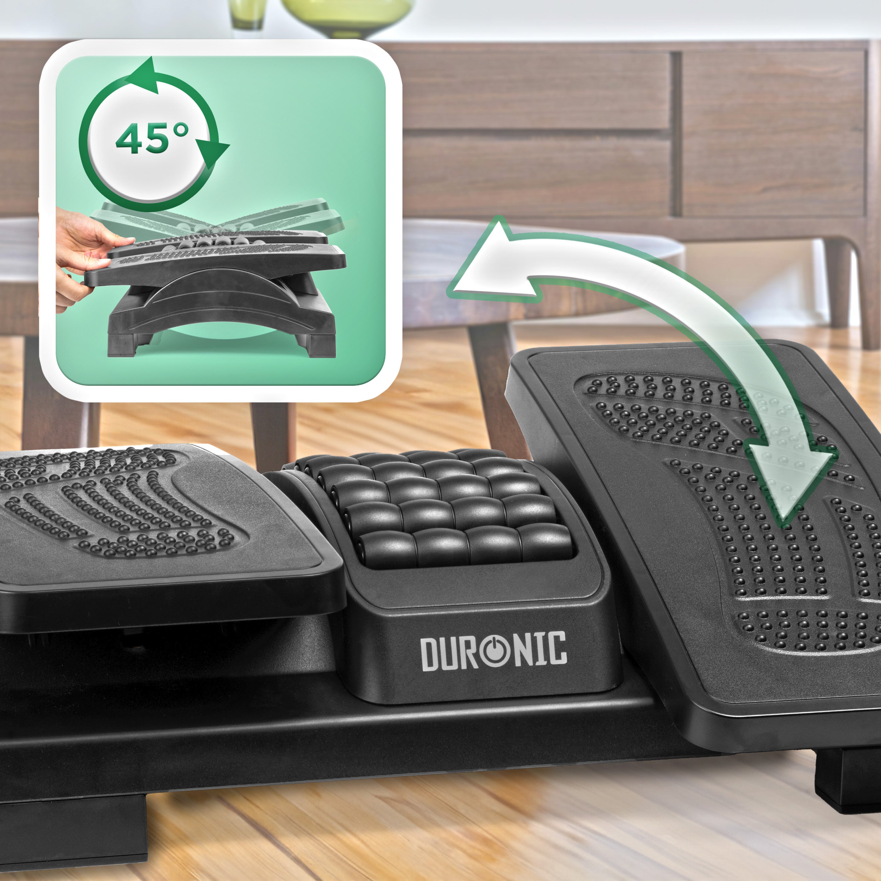 Duronic FT04 Poggiapiedi ergonomico: Inclinazione e altezza regolabili, rulli massaggianti - Allevia il dolore ai piedi, la fatica e lo stress per l'ufficio, la casa e gli studenti