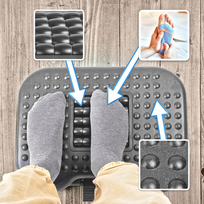 Duronic FT03 Poggiapiedi Ergonomico, Inclinazione e Altezza Regolabili, Portatile con Rulli Massaggianti. Ideale per Ufficio, Casa, Studenti, Giocatori. Combatte Stanchezza e Stress