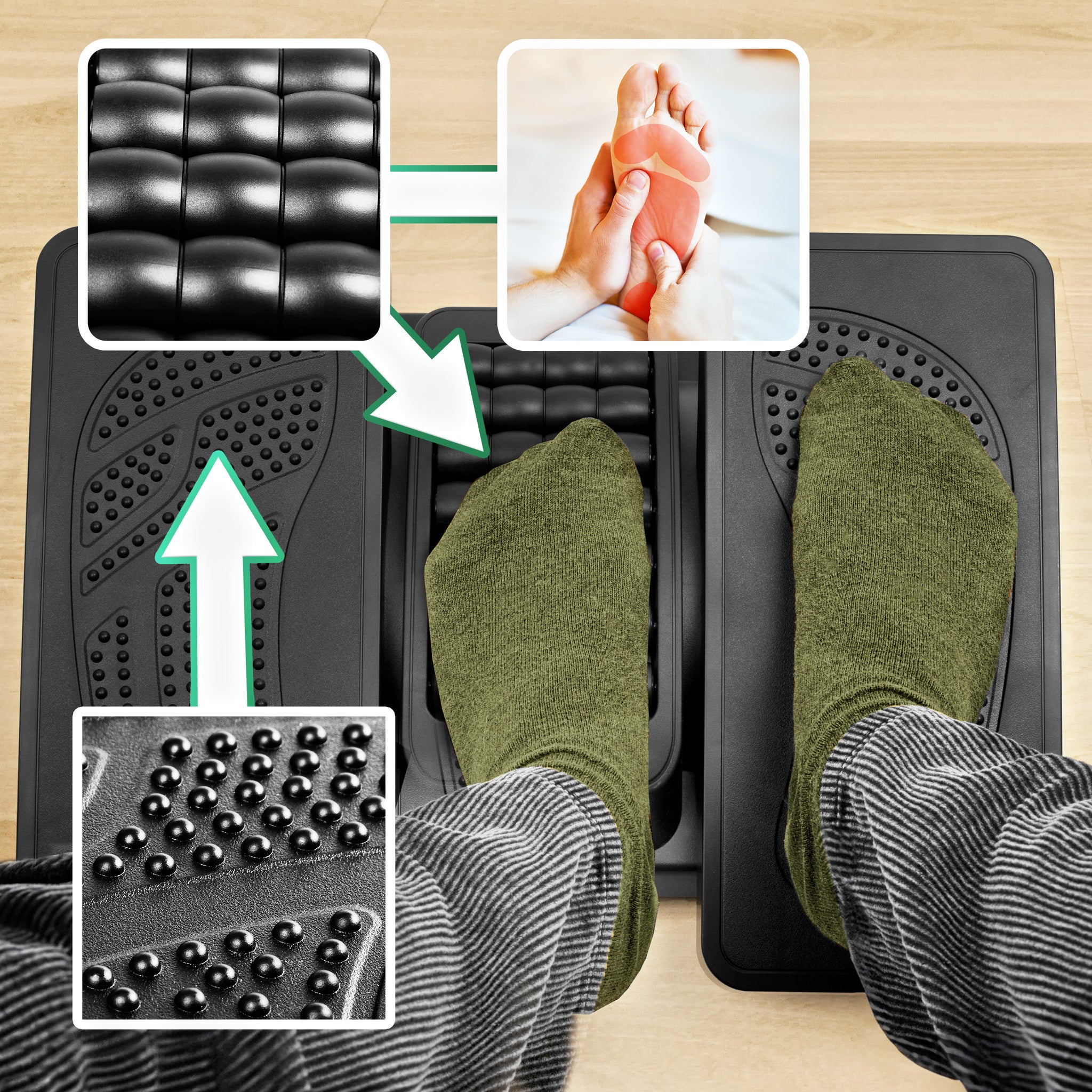 Duronic FT04 Poggiapiedi ergonomico: Inclinazione e altezza regolabili, rulli massaggianti - Allevia il dolore ai piedi, la fatica e lo stress per l'ufficio, la casa e gli studenti