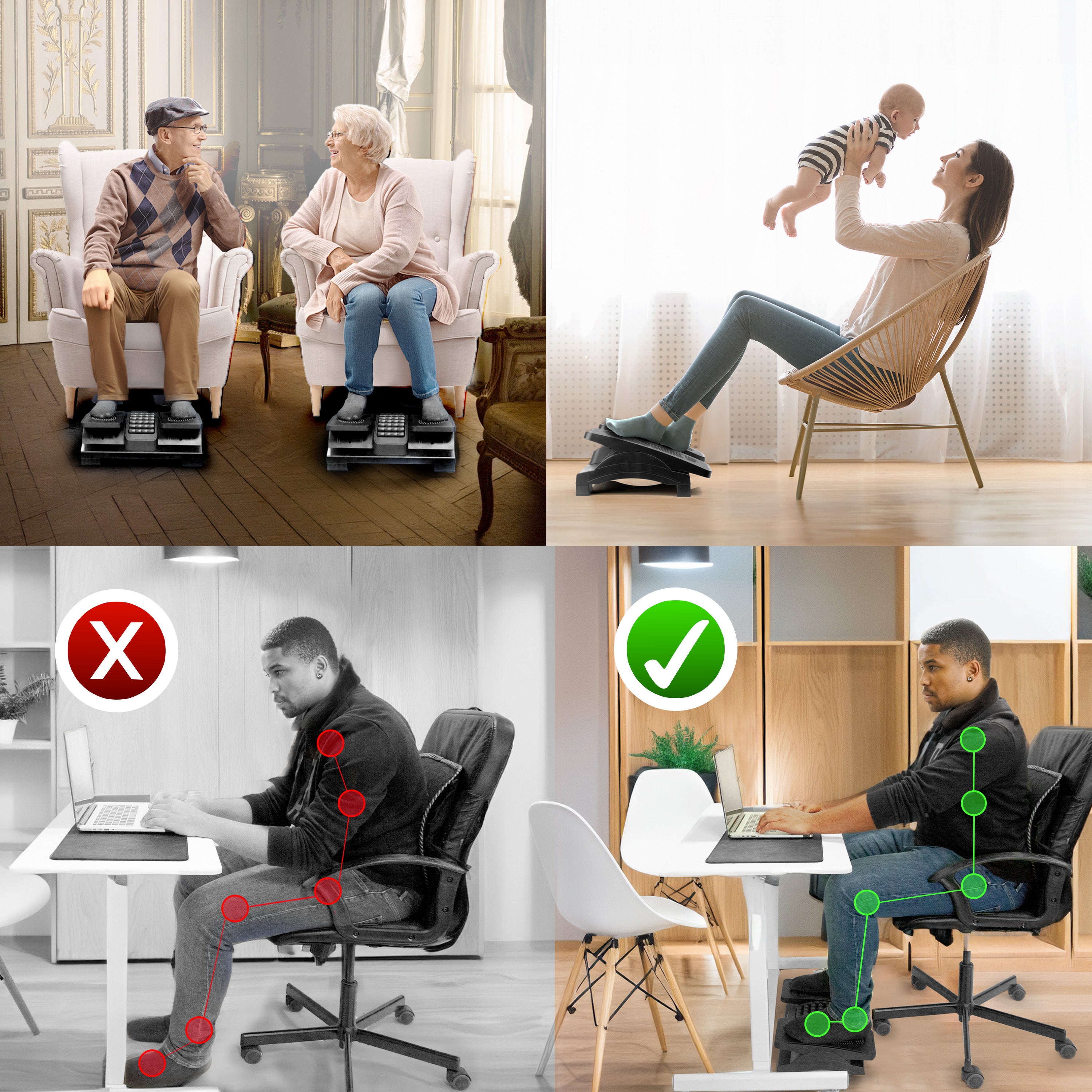 Duronic FT04 Poggiapiedi ergonomico: Inclinazione e altezza regolabili, rulli massaggianti - Allevia il dolore ai piedi, la fatica e lo stress per l'ufficio, la casa e gli studenti