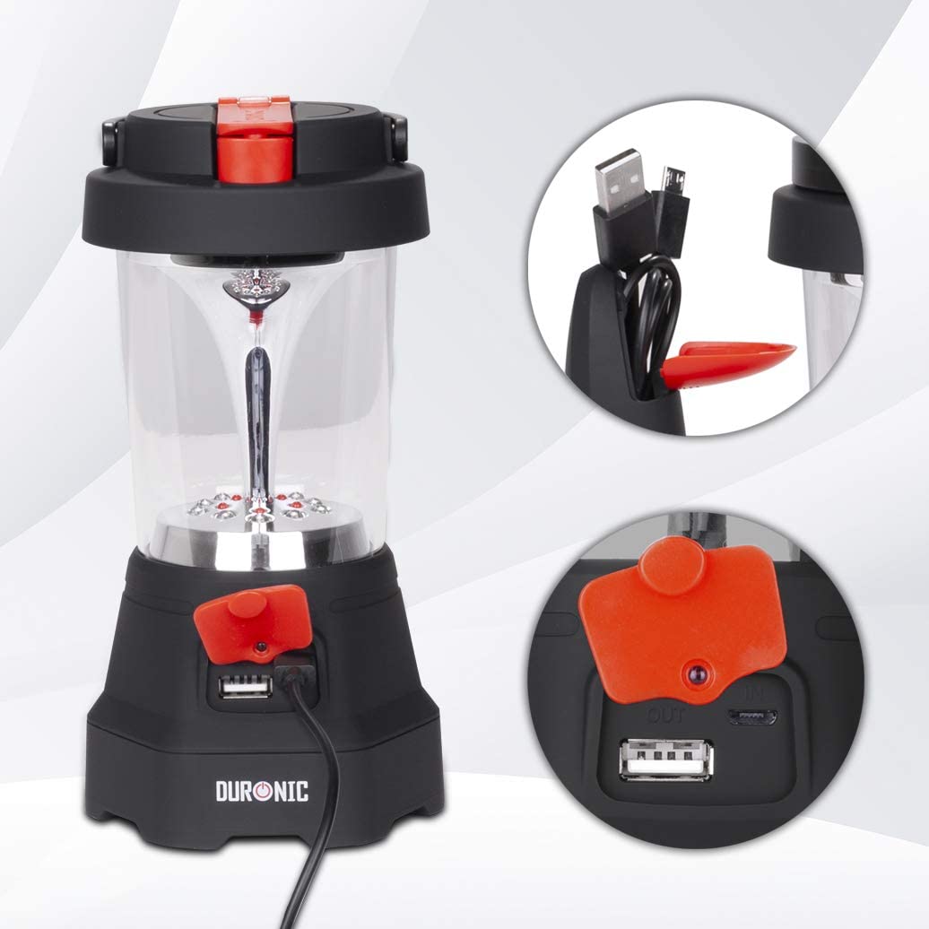 Duronic Hurricane Torcia ricaricabile 4 in 1  Ricaricabile a mano dinamo o USB - Lanterna d'emergenza con luce rossa - Carica batteria per cellulare d'emergenza - Scomparto per cavi