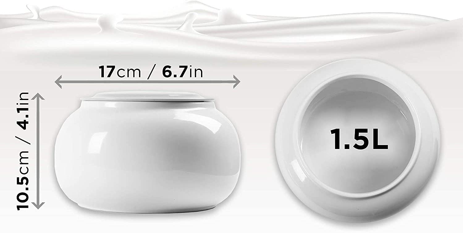 Duronic P1YM1 Vaso di ricambio per Yogurtiera  1 vasetto in ceramica  Compatibile con le yogurtiere Duronic YM1 e YM2  Ciotola da 1,5 litri con coperchio