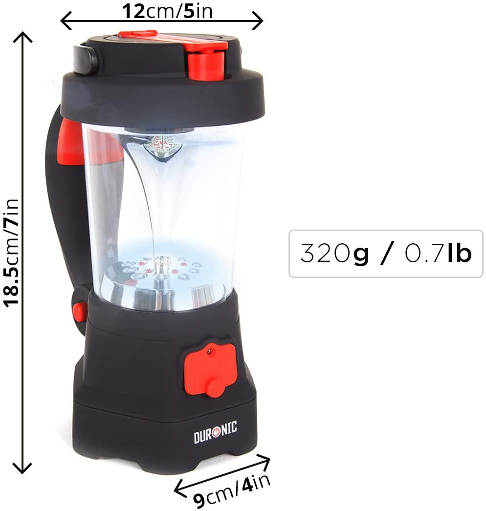 Duronic Hurricane Torcia ricaricabile 4 in 1  Ricaricabile a mano dinamo o USB - Lanterna d'emergenza con luce rossa - Carica batteria per cellulare d'emergenza - Scomparto per cavi